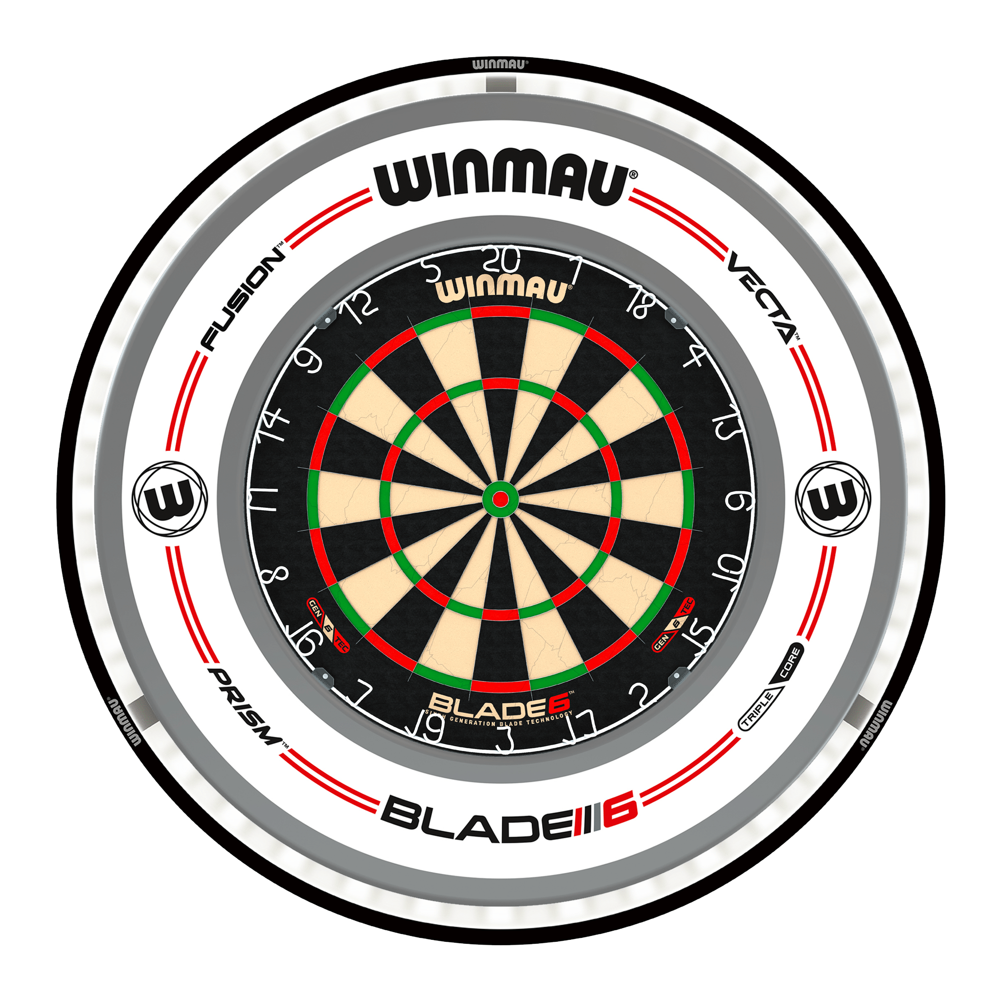 Winmau Blade 6 Dartboard, Surround & Black Plasma Light Bundle Blade 6 / Pro-Line White / Winmau Plasma Black Boards