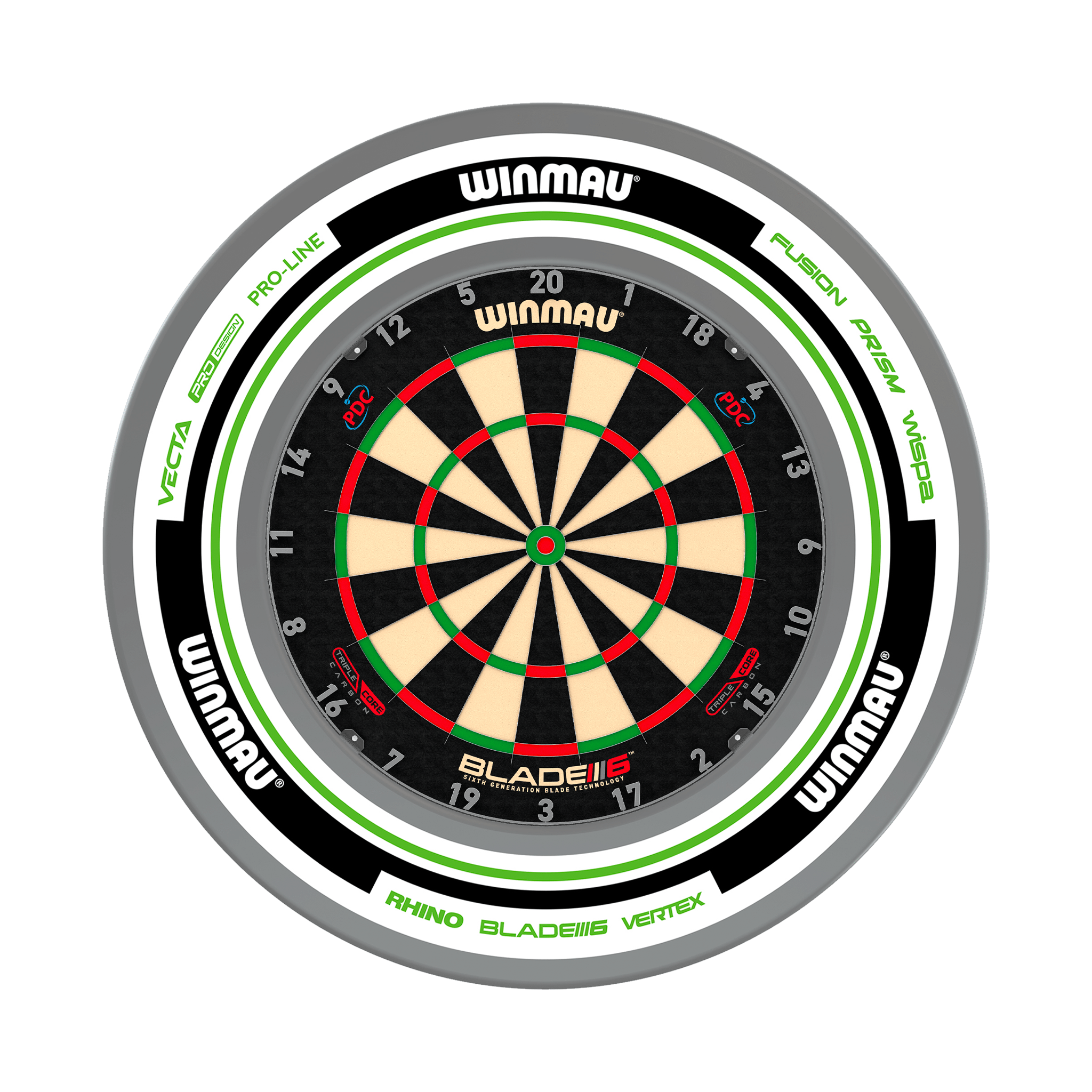 Winmau Blade 6 Dartboard & Surround Bundle Blade 6 Triple Core / Advance White/Green Boards