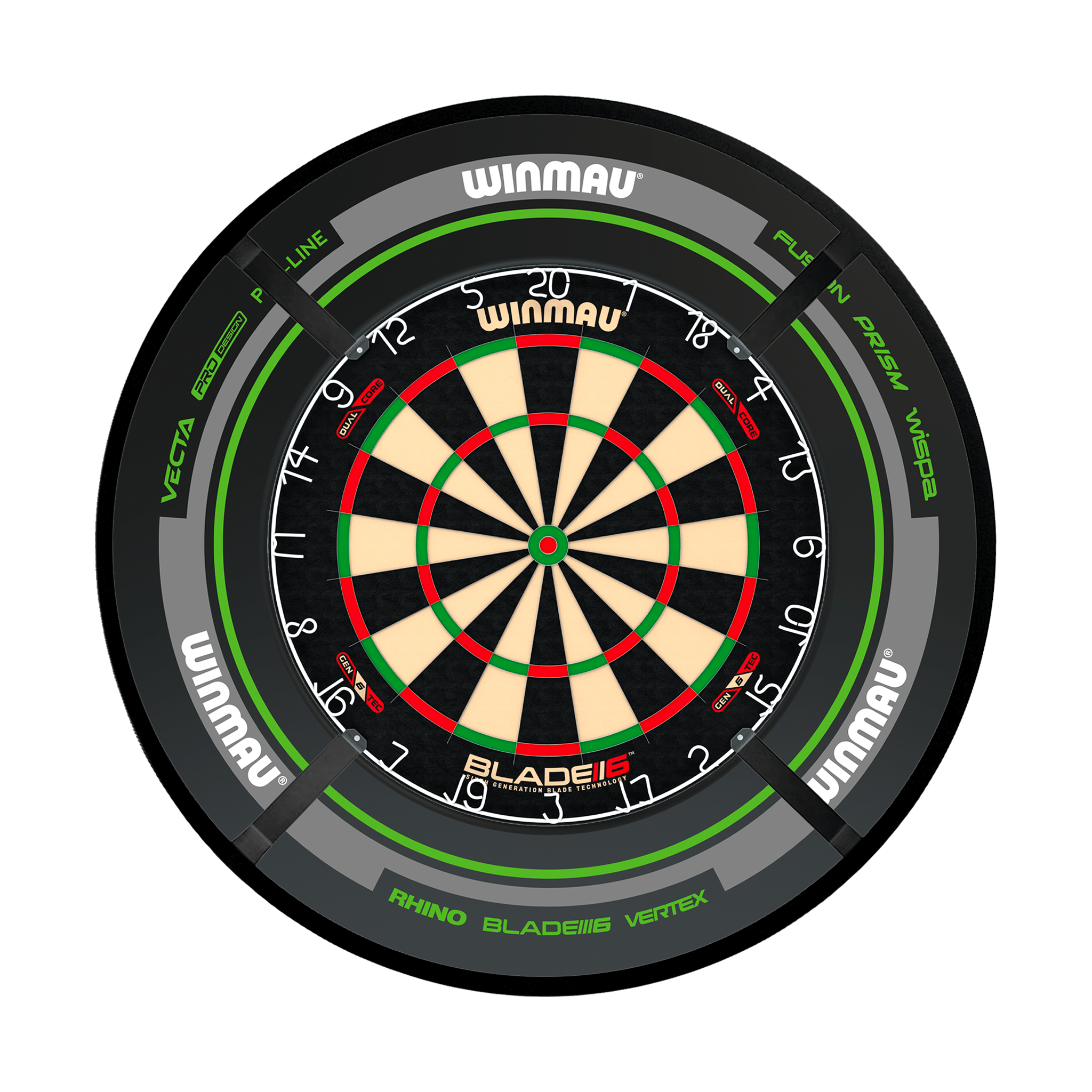 Winmau Blade 6 Dartboard, Surround & Corona Light Bundle Blade 6 Dual Core / Advance Black/Green / Target Corona Vision Boards