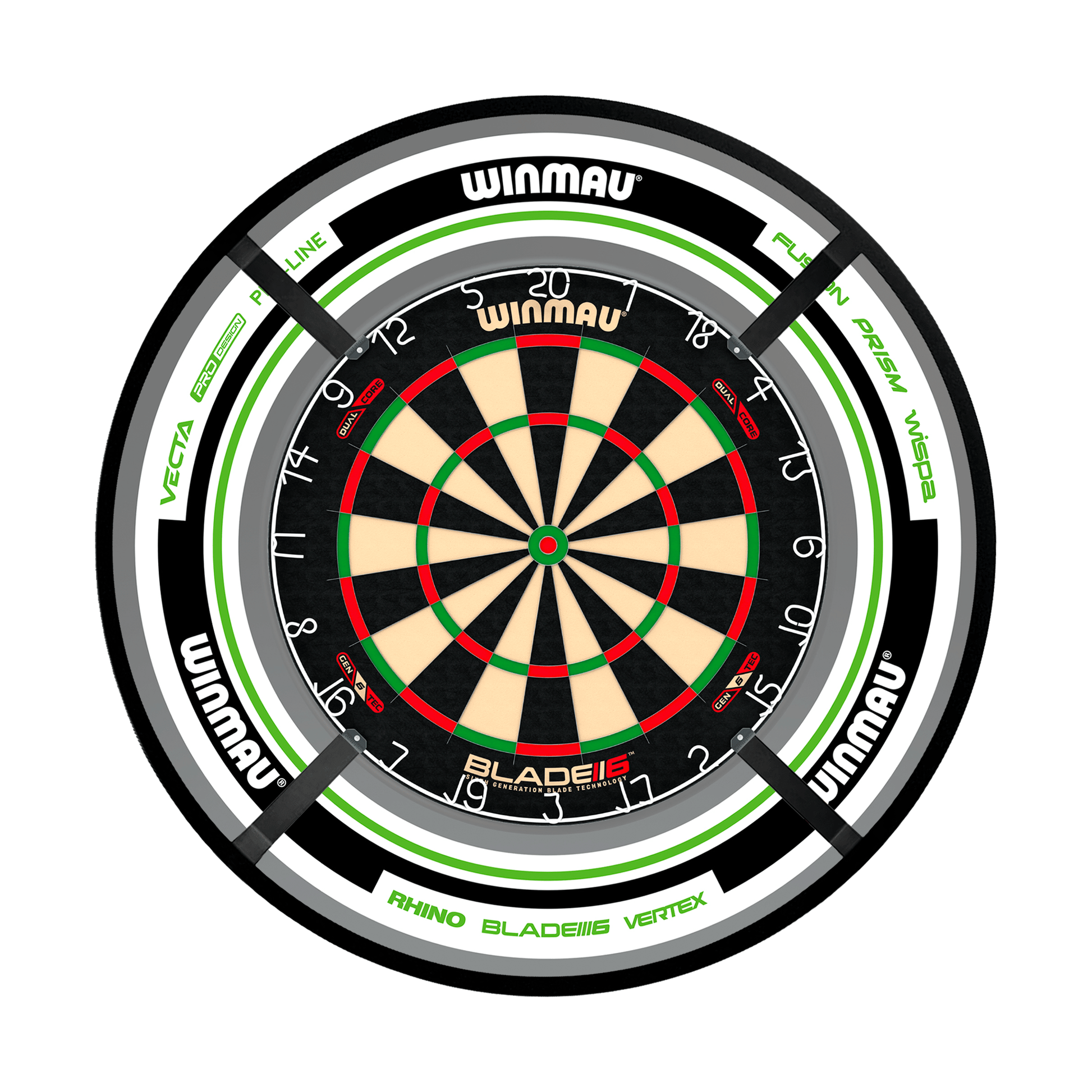 Winmau Blade 6 Dartboard, Surround & Corona Light Bundle Blade 6 Dual Core / Advance White/Green / Target Corona Vision Boards