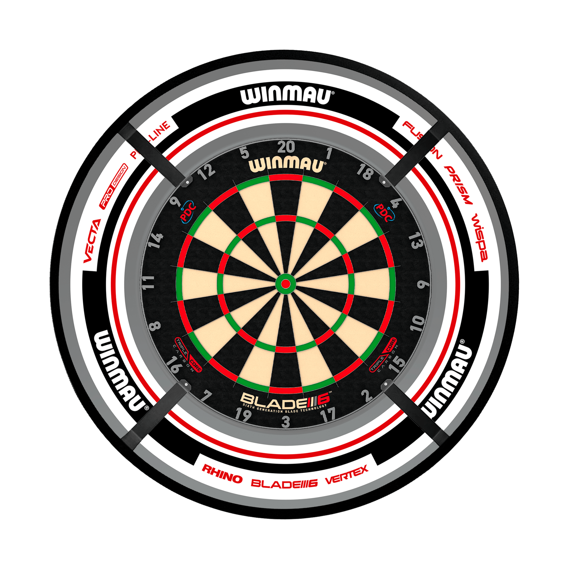 Winmau Blade 6 Dartboard, Surround & Corona Light Bundle Blade 6 Triple Core / Advance White/Red / Target Corona Vision Boards