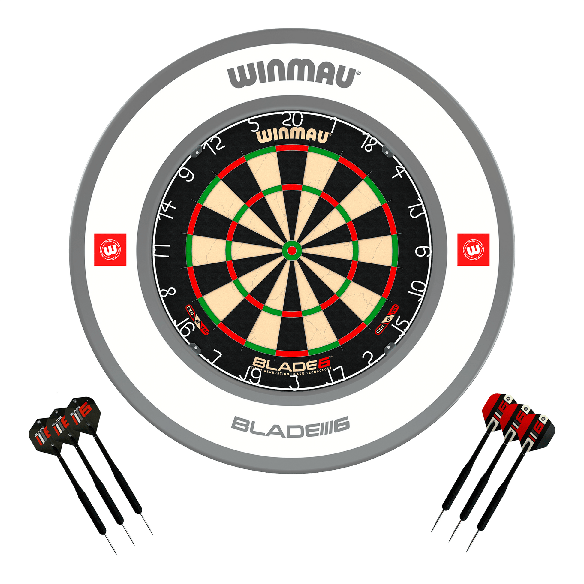 Winmau Blade 6 Dartboard, Surround & Darts - Complete Darts Set Blade 6 / Pro 1.0 White Boards