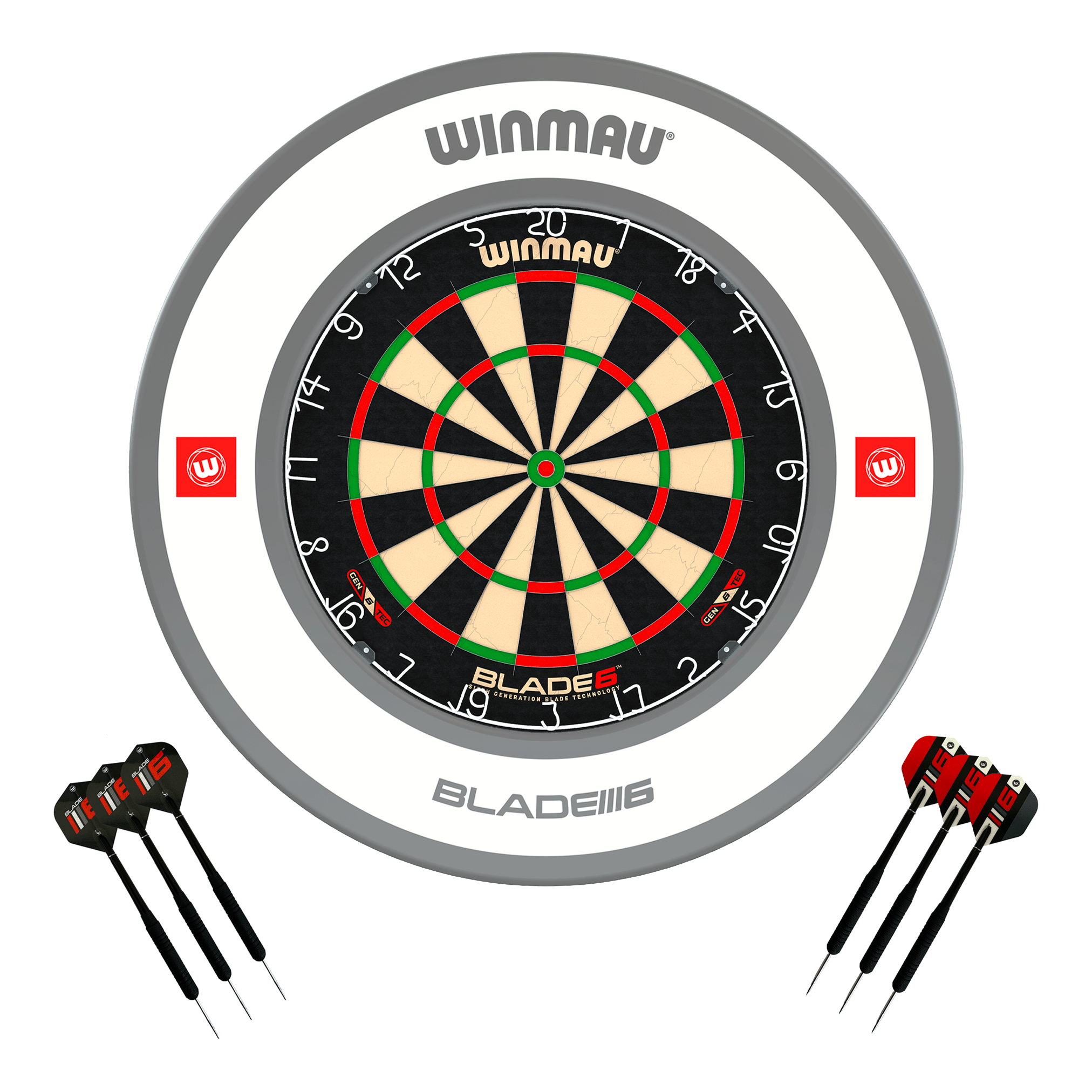 Winmau Blade 6 Dartboard, Surround & Darts - Complete Darts Set Blade 6 / Pro 1.0 White Boards
