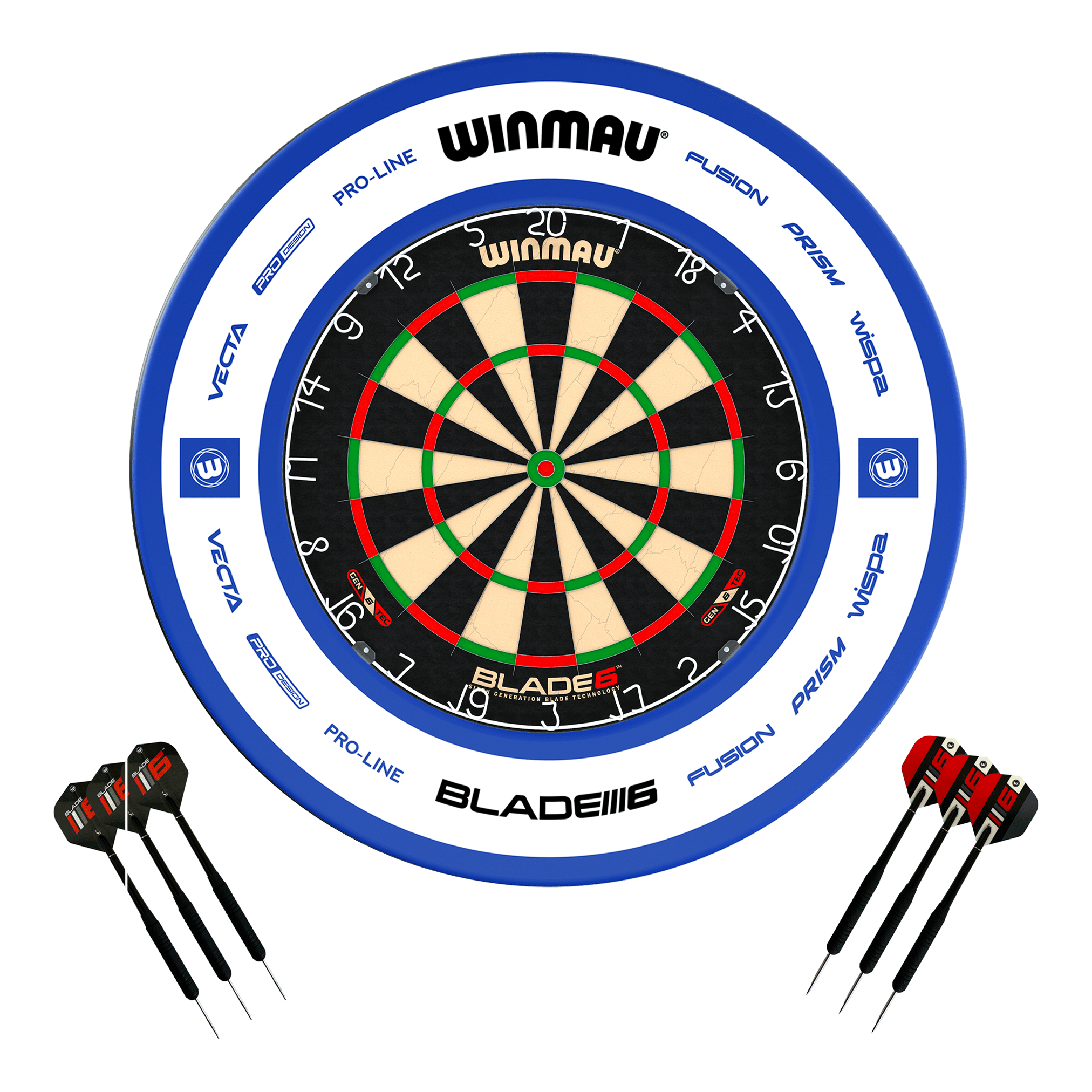 Winmau Blade 6 Dartboard, Surround & Darts - Complete Darts Set Blade 6 / Pro 2.0 Blue Boards