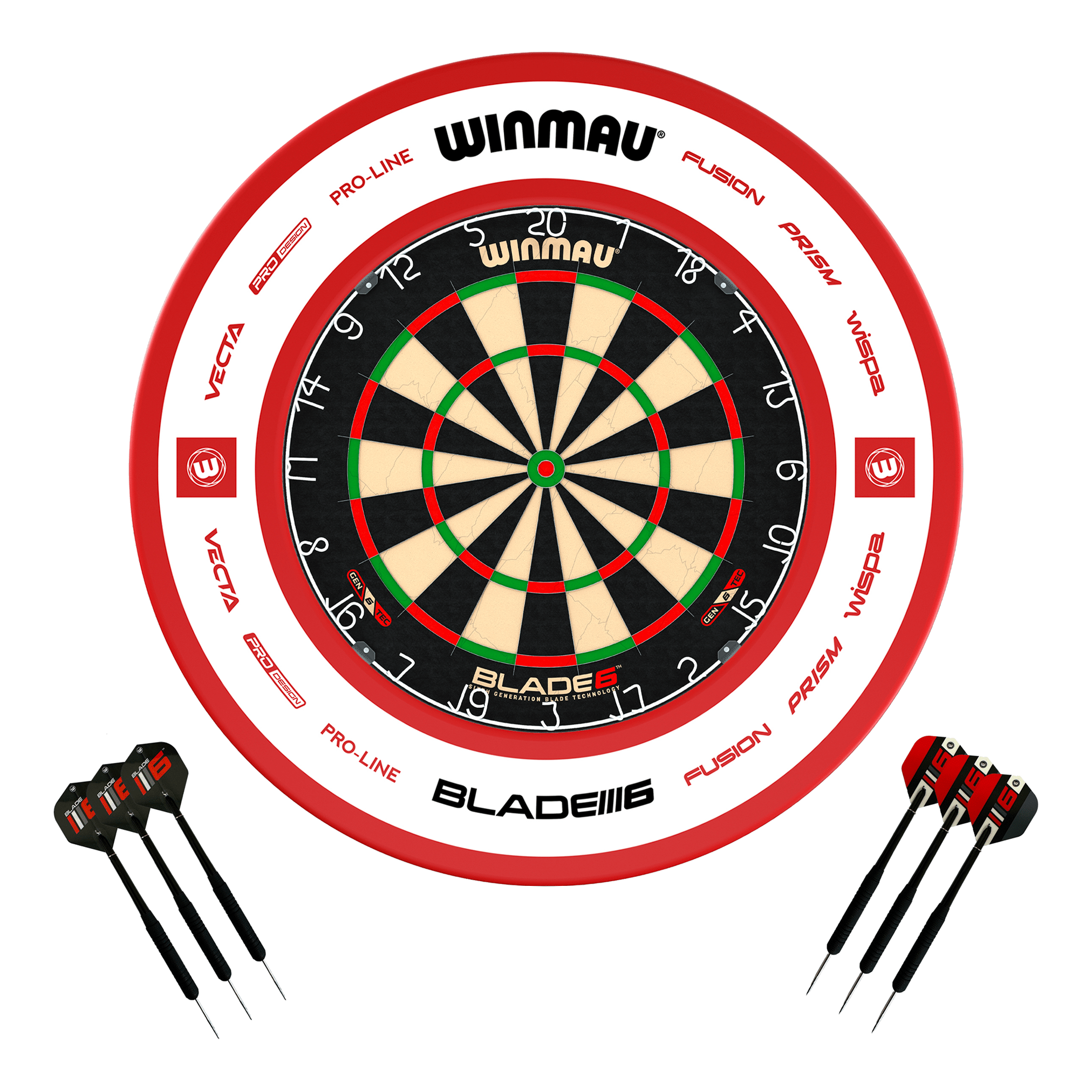 Winmau Blade 6 Dartboard, Surround & Darts - Complete Darts Set Blade 6 / Pro 2.0 Red Boards