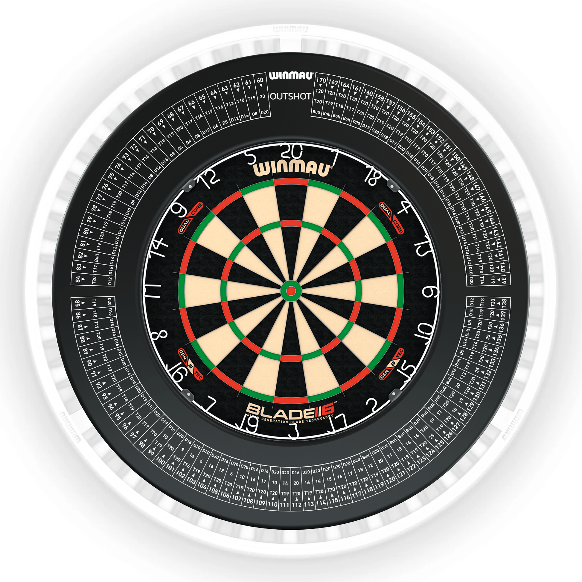 Winmau Blade 6 Dartboard, Surround & Ice White Plasma Light Bundle Blade 6 Dual Core / Out Shot / Winmau Plasma Ice White Boards