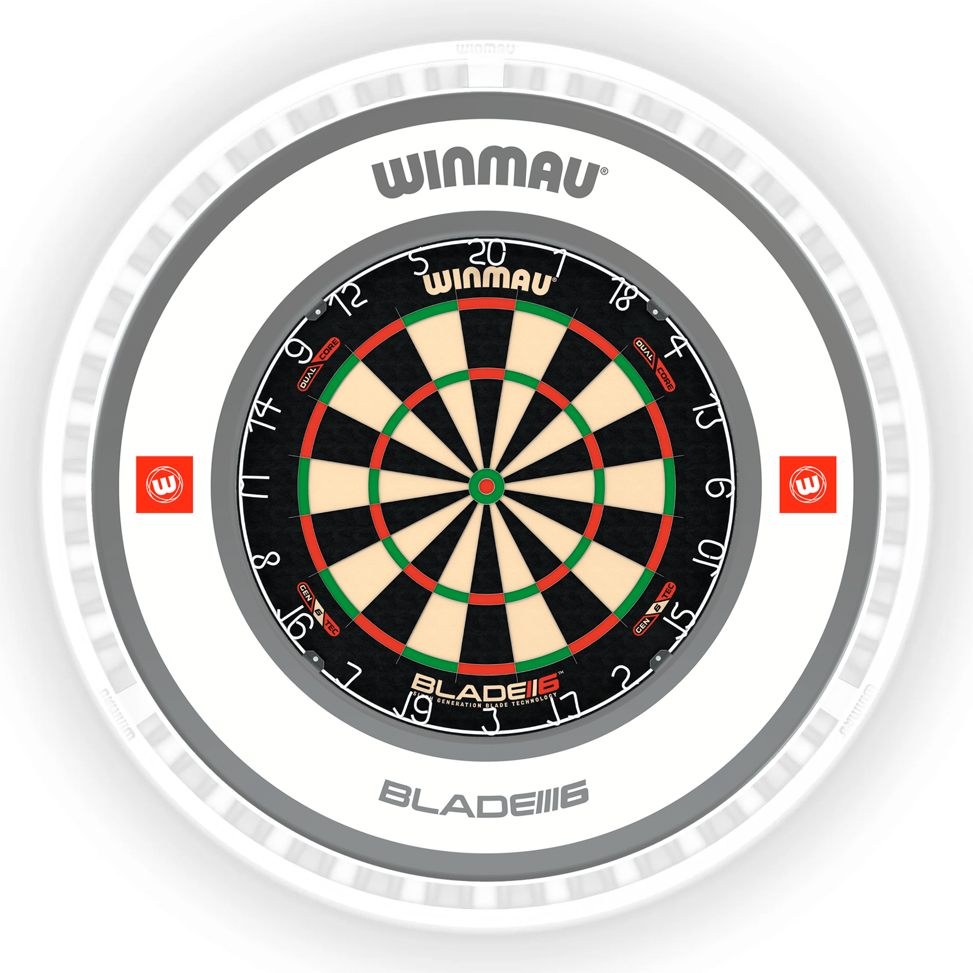 Winmau Blade 6 Dartboard, Surround & Ice White Plasma Light Bundle Blade 6 Dual Core / Pro 1.0 White / Winmau Plasma Ice White Boards