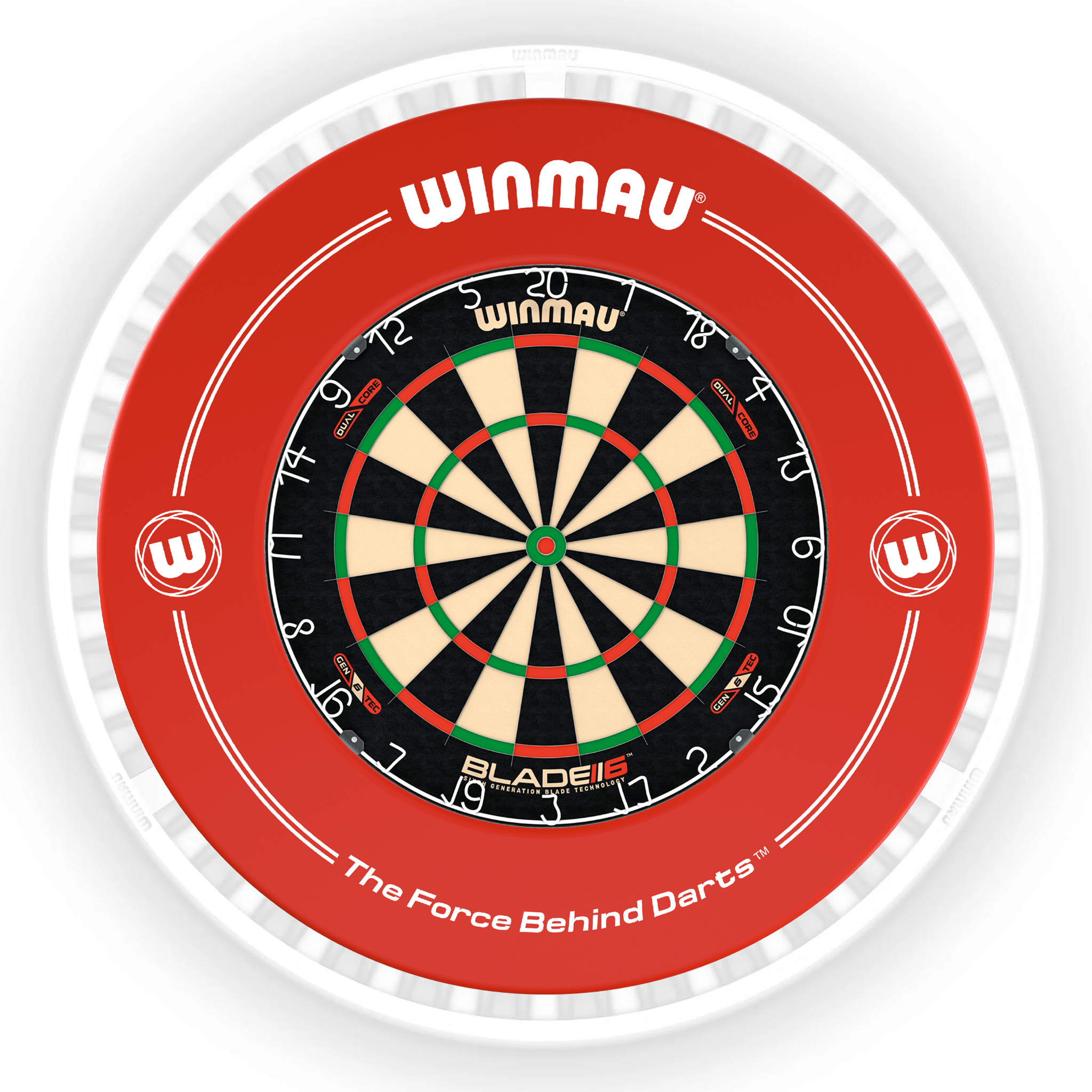 Winmau Blade 6 Dartboard, Surround & Ice White Plasma Light Bundle Blade 6 Dual Core / Red / Winmau Plasma Ice White Boards