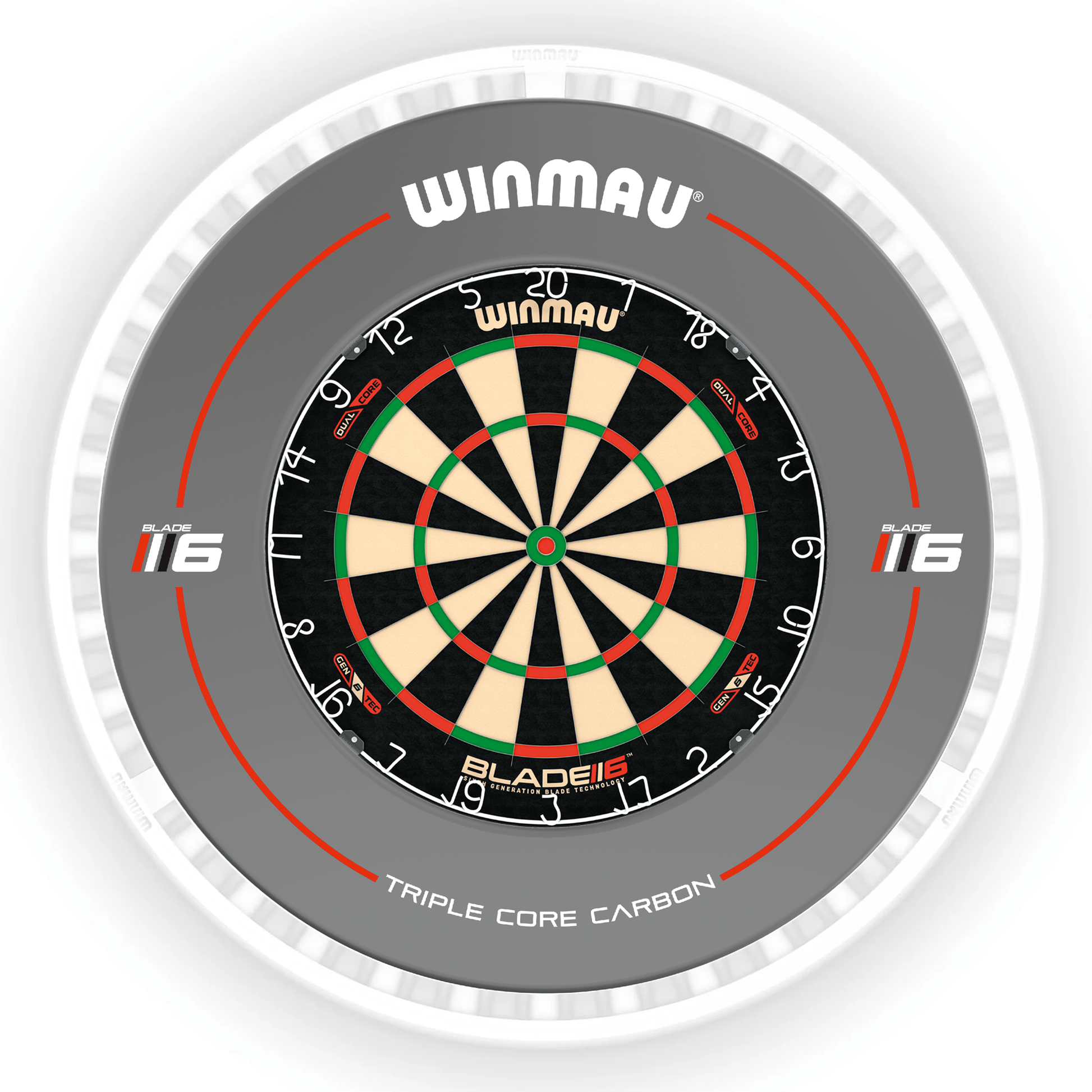 Winmau Blade 6 Dartboard, Surround & Ice White Plasma Light Bundle Blade 6 Dual Core / Triple Core / Winmau Plasma Ice White Boards