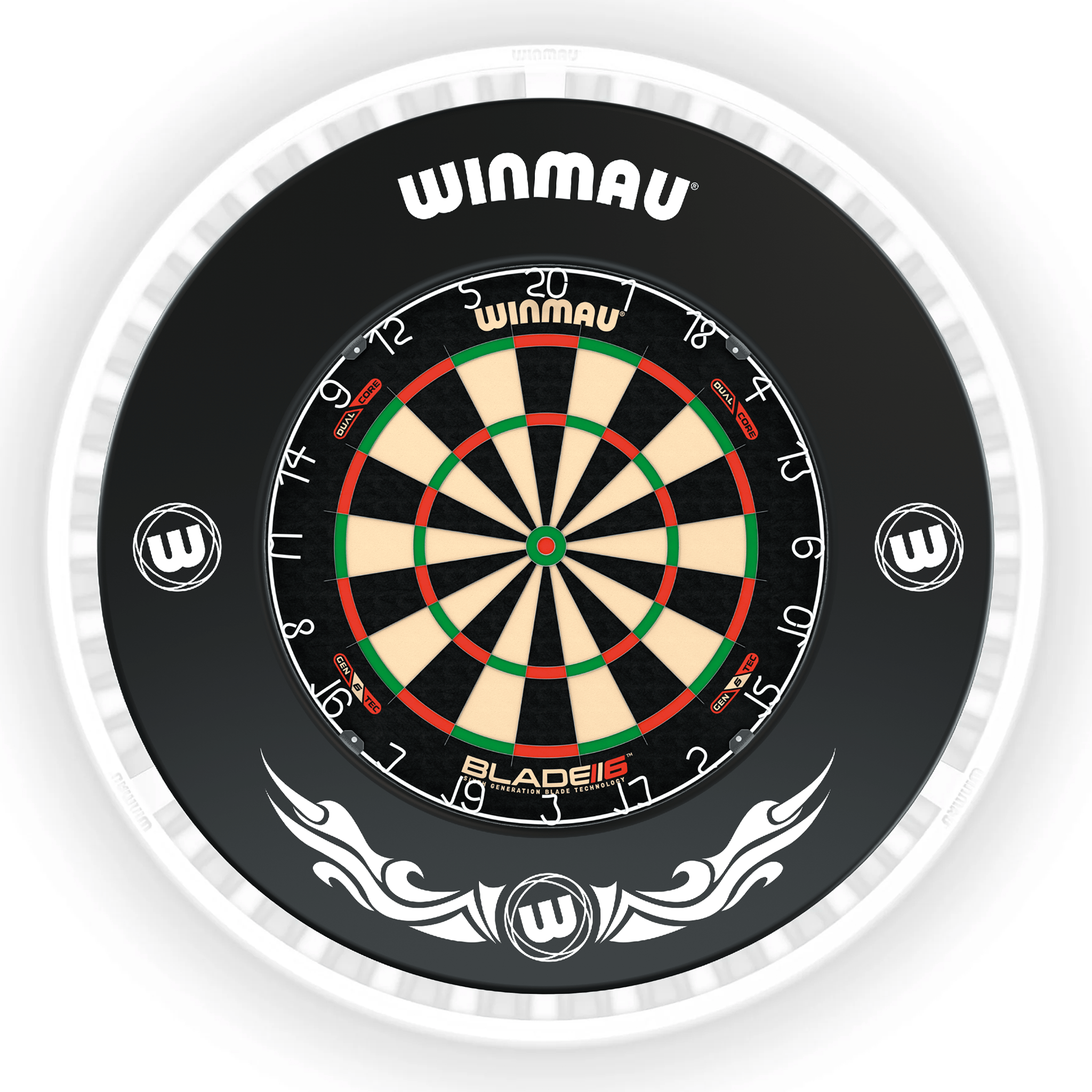 Winmau Blade 6 Dartboard, Surround & Ice White Plasma Light Bundle Blade 6 Dual Core / Xtreme / Winmau Plasma Ice White Boards