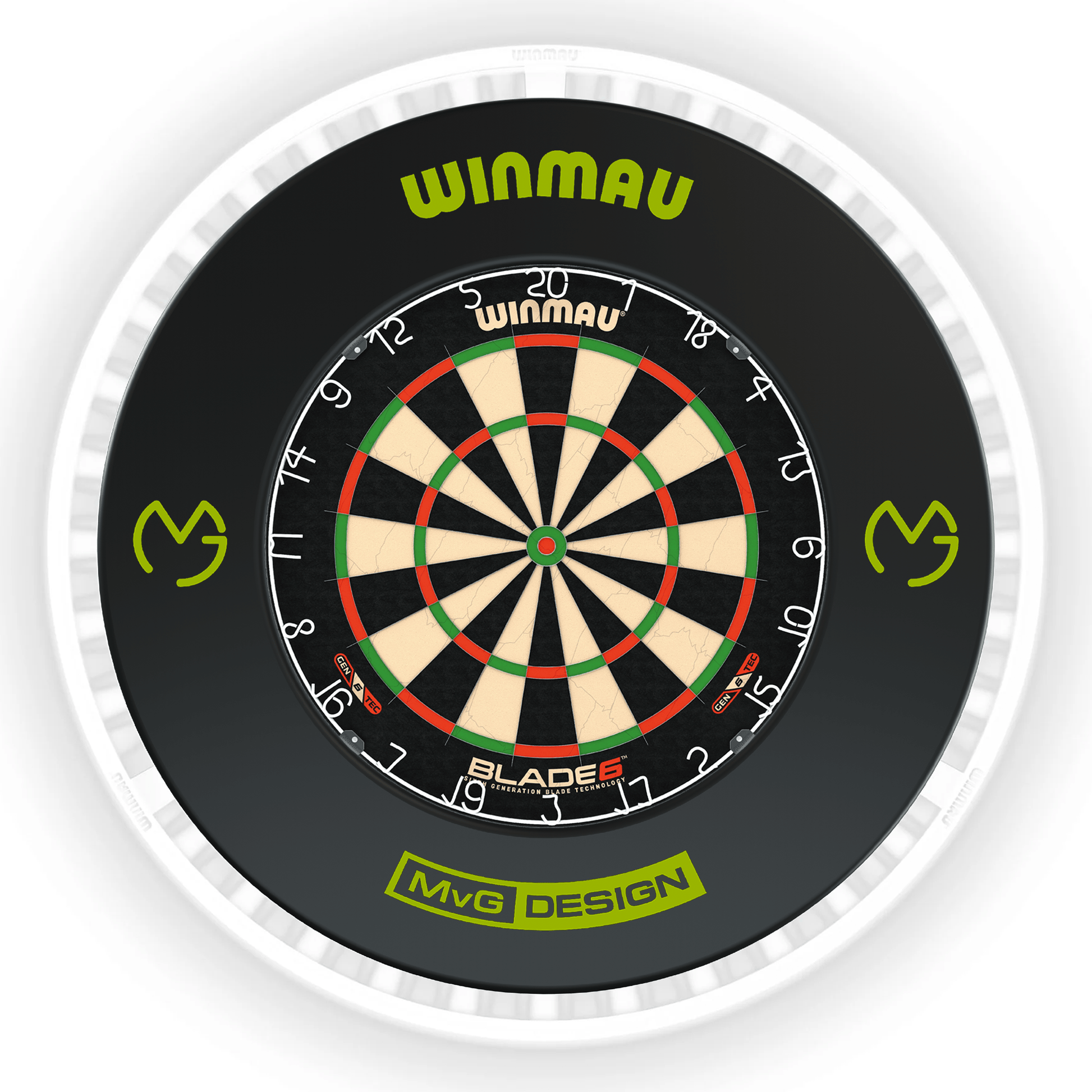 Winmau Blade 6 Dartboard, Surround & Ice White Plasma Light Bundle Blade 6 / MvG / Winmau Plasma Ice White Boards