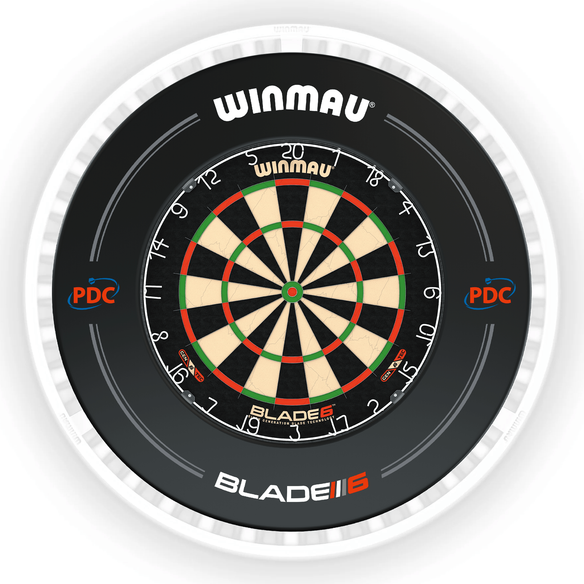 Winmau Blade 6 Dartboard, Surround & Ice White Plasma Light Bundle Blade 6 / PDC Black / Winmau Plasma Ice White Boards