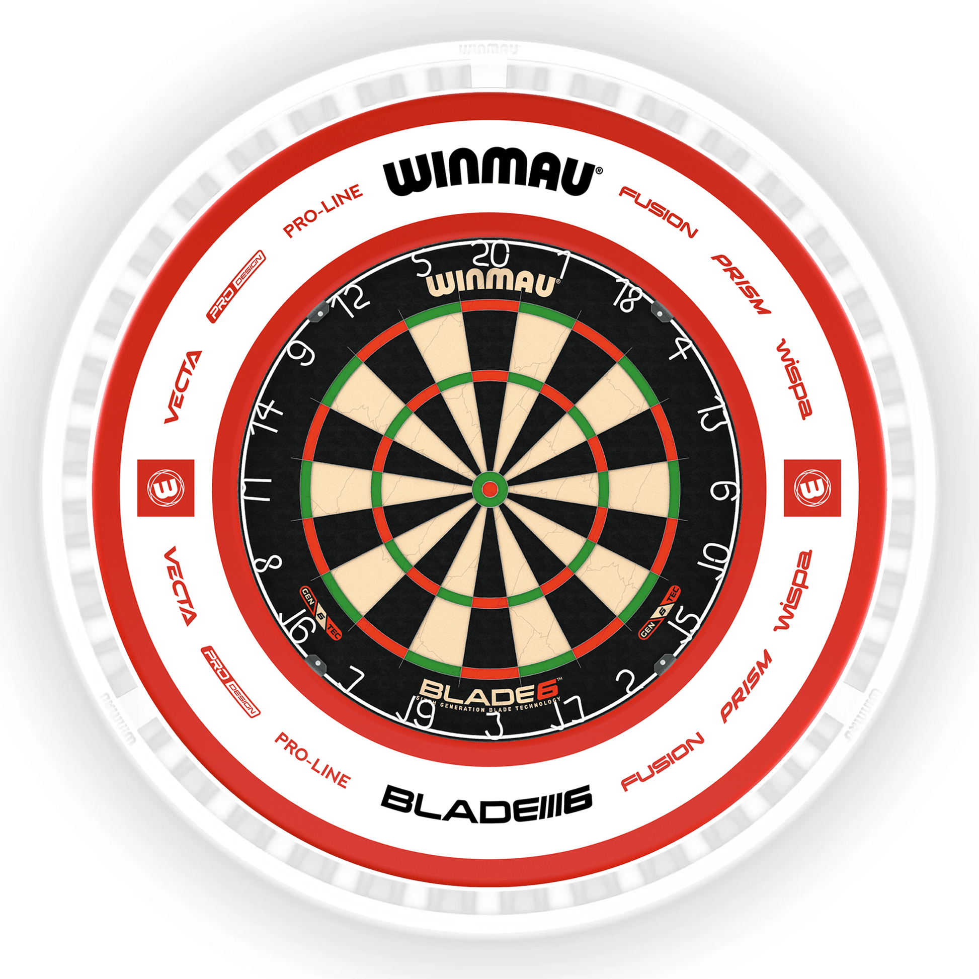 Winmau Blade 6 Dartboard, Surround & Ice White Plasma Light Bundle Blade 6 / Pro 2.0 Red / Winmau Plasma Ice White Boards
