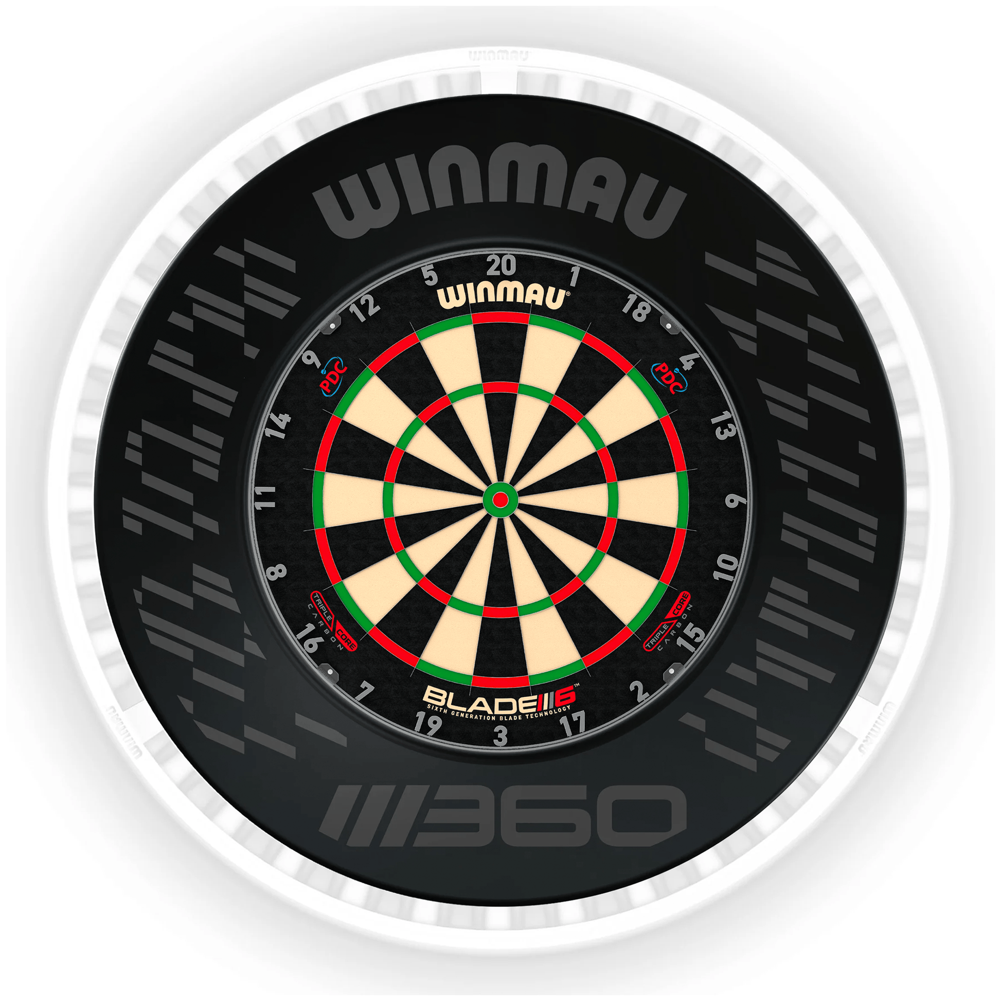 Winmau Blade 6 Dartboard, Surround & Ice White Plasma Light Bundle Blade 6 Triple Core / Blade 360 / Winmau Plasma Ice White Boards