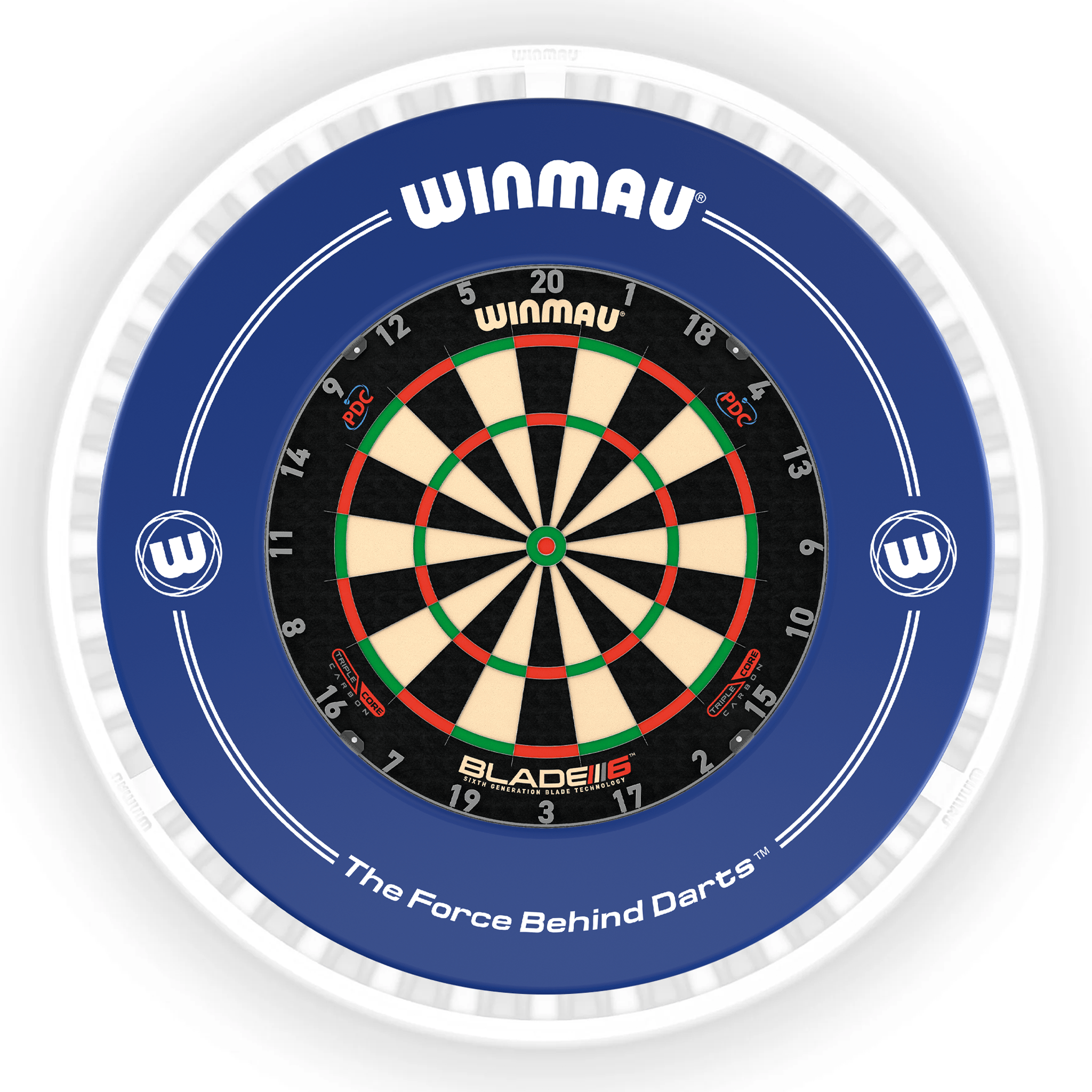 Winmau Blade 6 Dartboard, Surround & Ice White Plasma Light Bundle Blade 6 Triple Core / Blue / Winmau Plasma Ice White Boards