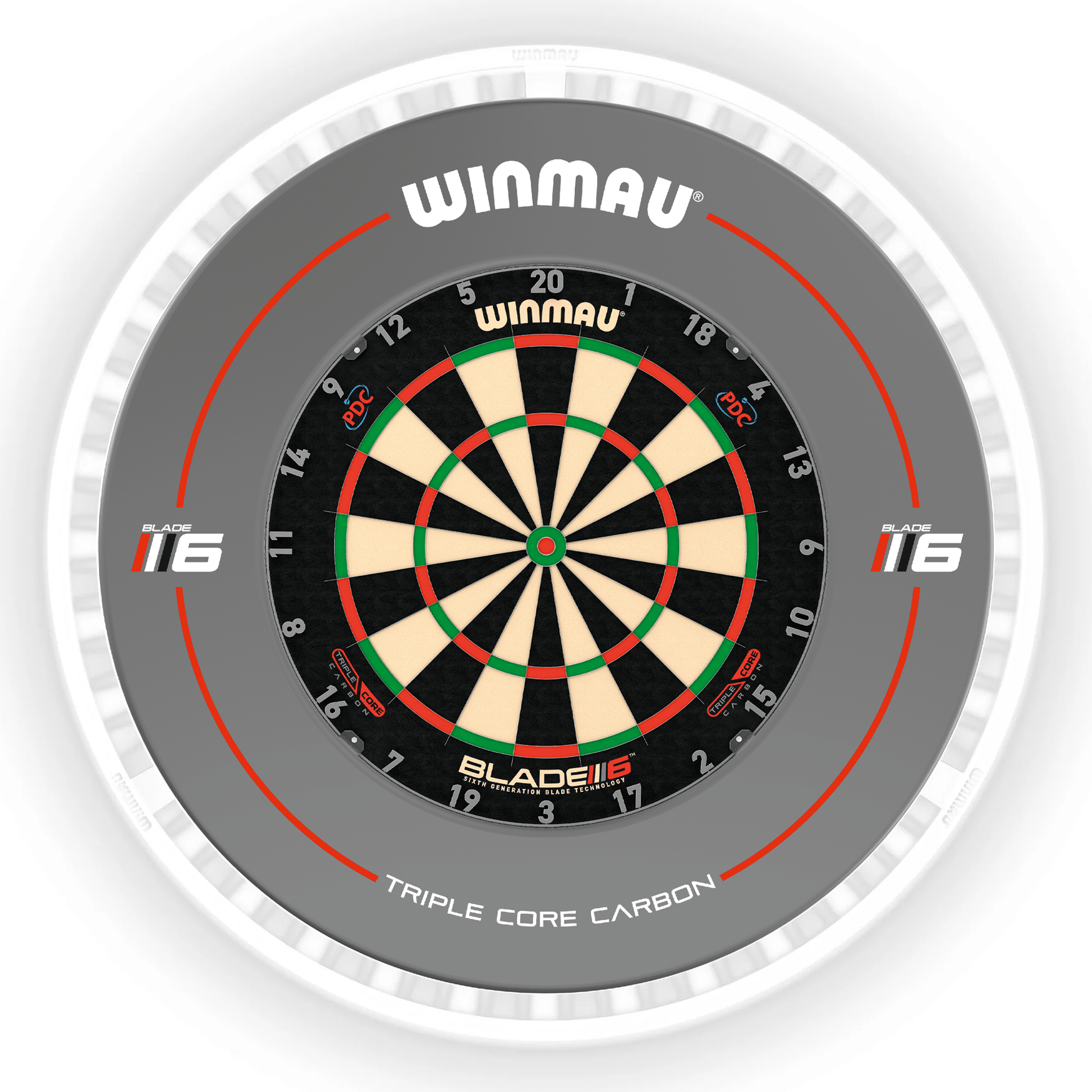 Winmau Blade 6 Dartboard, Surround & Ice White Plasma Light Bundle Blade 6 Triple Core / Triple Core / Winmau Plasma Ice White Boards