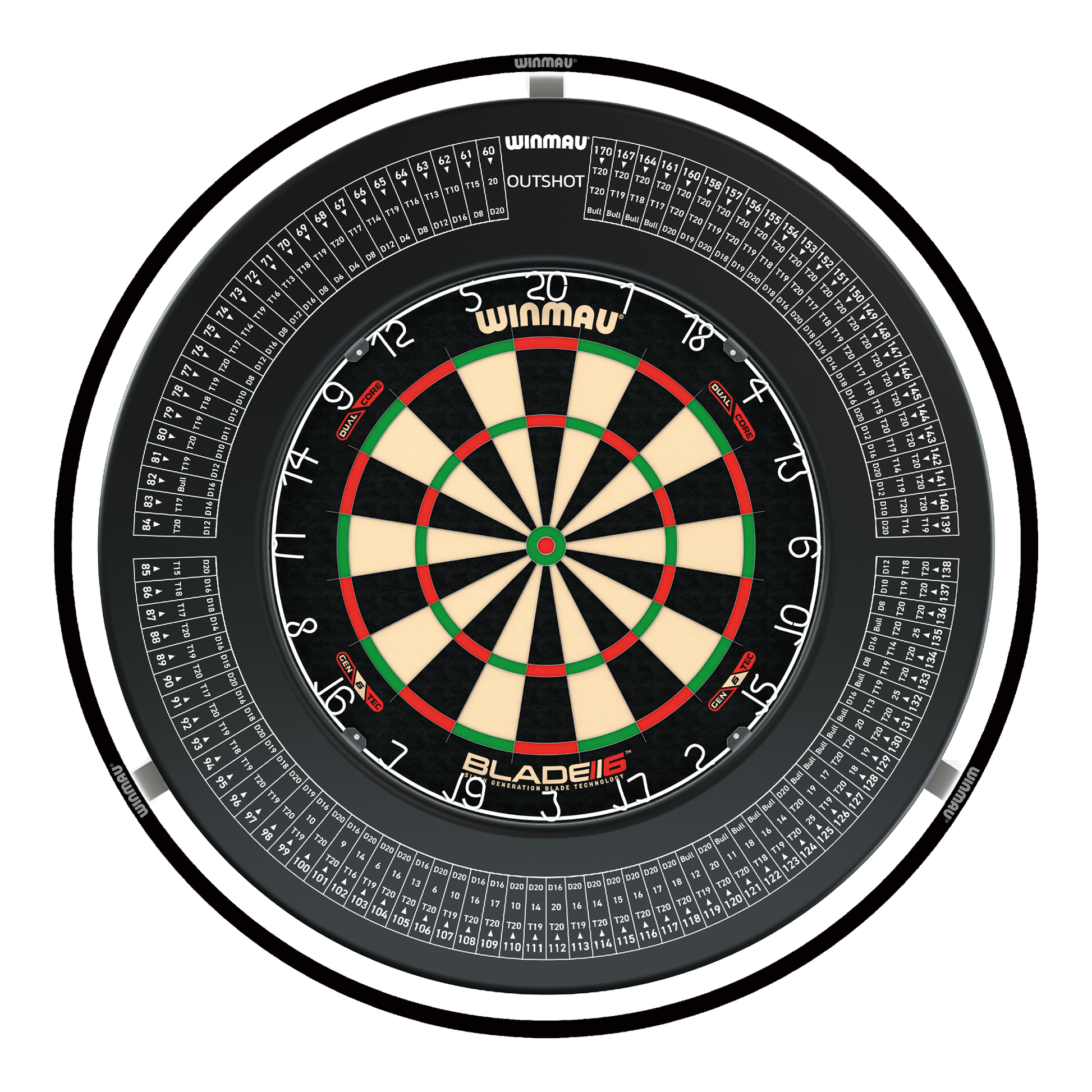 Winmau Blade 6 Dual Core Dartboard, Surround & Black Plasma Light Bundle Blade 6 Dual Core / Out Shot / Winmau Plasma Black Boards