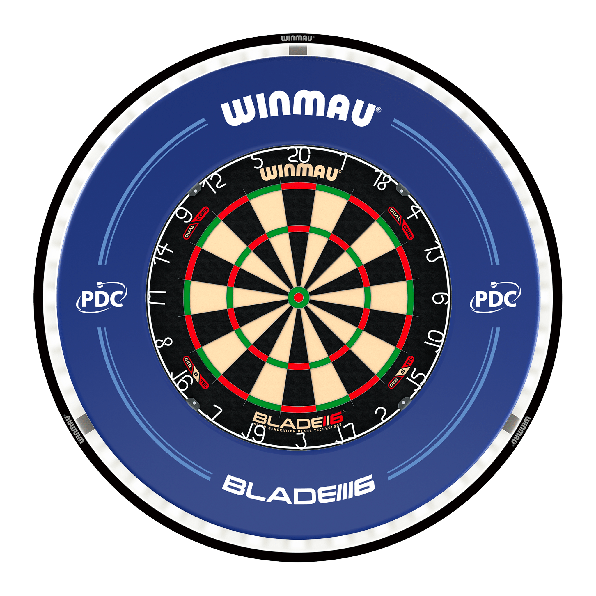 Winmau Blade 6 Dual Core Dartboard, Surround & Black Plasma Light Bundle Blade 6 Dual Core / PDC Blue / Winmau Plasma Black Boards