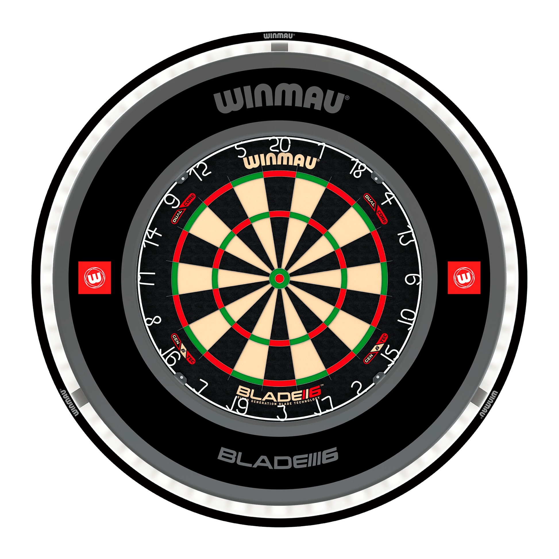 Winmau Blade 6 Dual Core Dartboard, Surround & Black Plasma Light Bundle Blade 6 Dual Core / Pro 1.0 Black / Winmau Plasma Black Boards