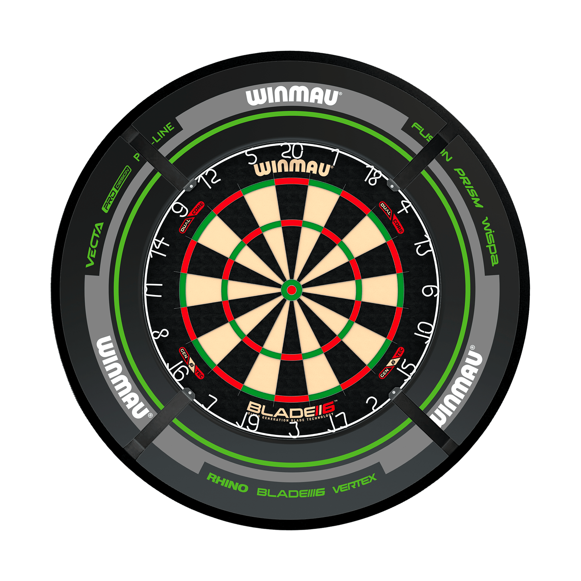 Winmau Blade 6 Dual Core Dartboard, Surround & Corona Light Bundle Blade 6 Dual Core / Advance Black/Green / Target Corona Vision Boards