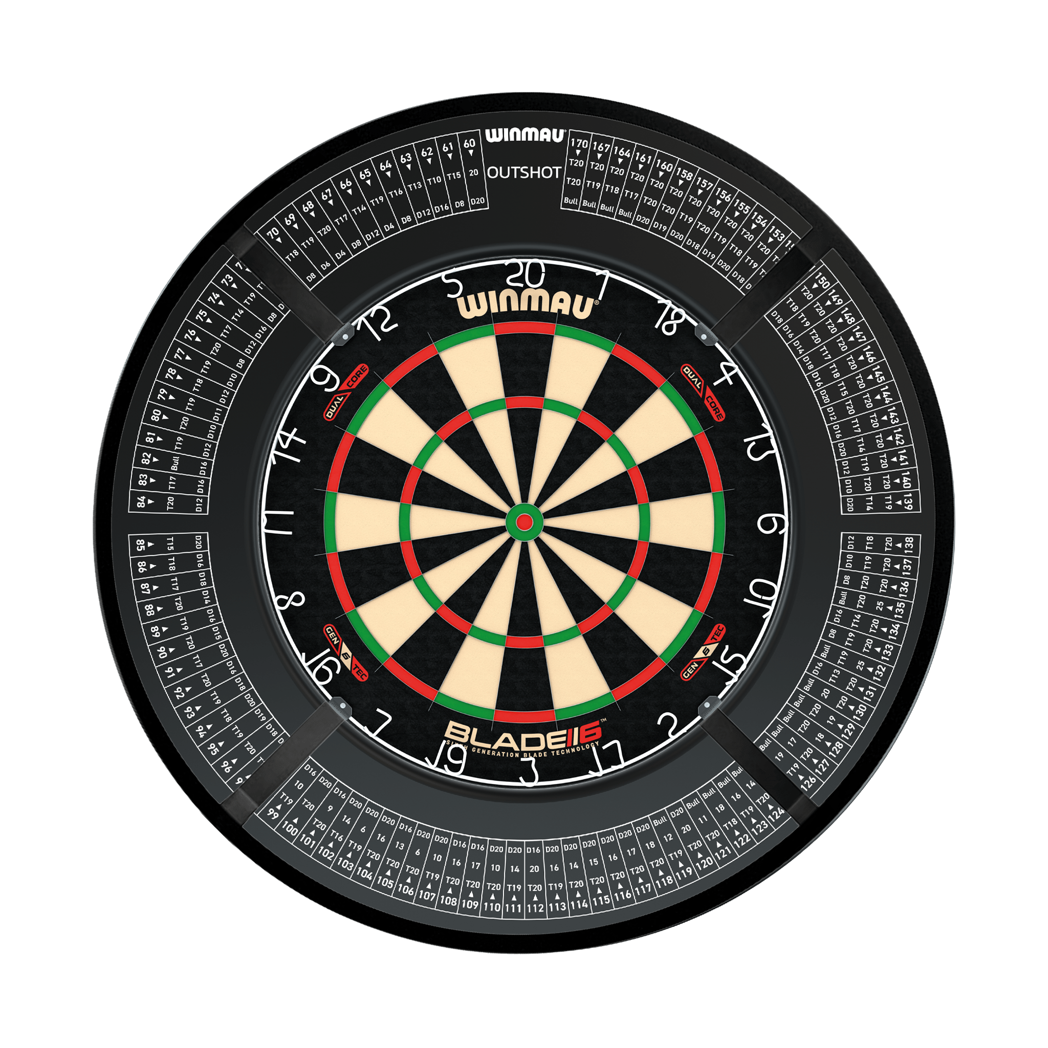 Winmau Blade 6 Dual Core Dartboard, Surround & Corona Light Bundle Blade 6 Dual Core / Out Shot / Target Corona Vision Boards