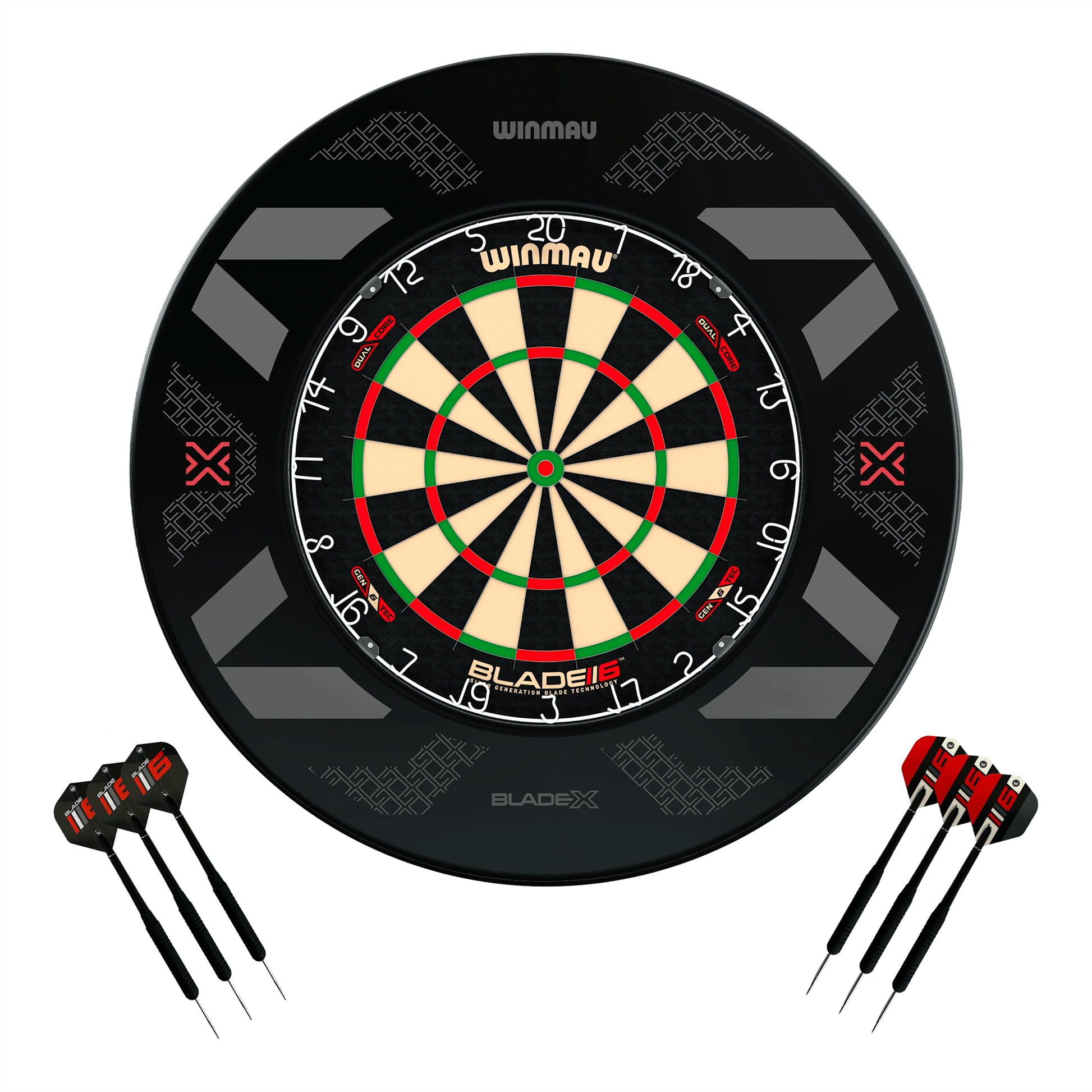 Winmau Blade 6 Dual Core Dartboard, Surround & Darts - Complete Darts Set Blade 6 Dual Core / Blade X Boards