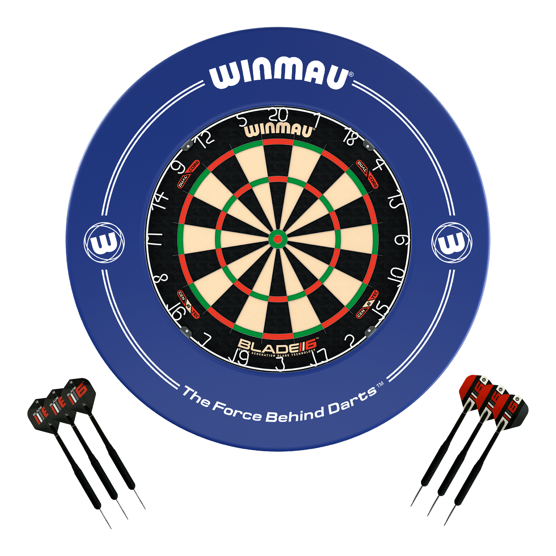 Winmau Blade 6 Dual Core Dartboard, Surround & Darts - Complete Darts Set Blade 6 Dual Core / Blue Boards