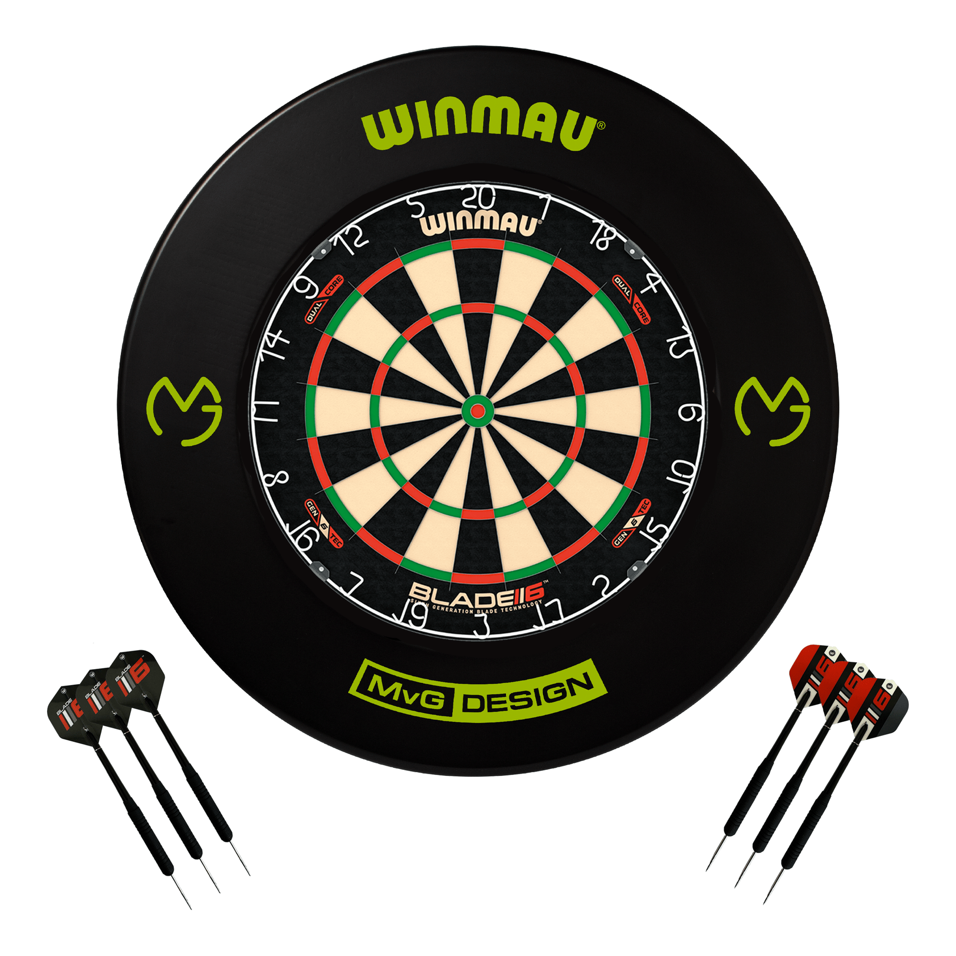 Winmau Blade 6 Dual Core Dartboard, Surround & Darts - Complete Darts Set Blade 6 Dual Core / MvG Boards