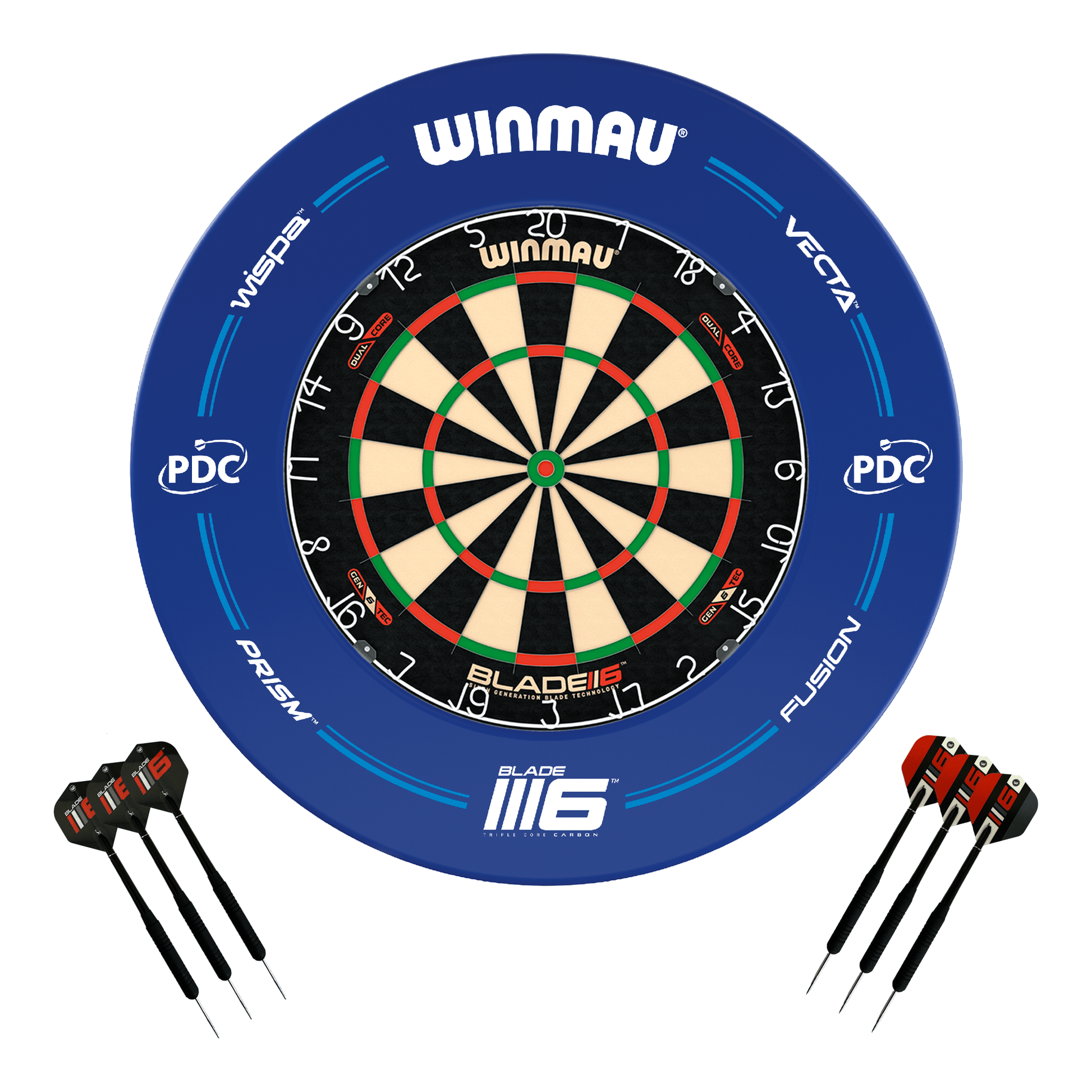 Winmau Blade 6 Dual Core Dartboard, Surround & Darts - Complete Darts Set Blade 6 Dual Core / PDC Blue Boards
