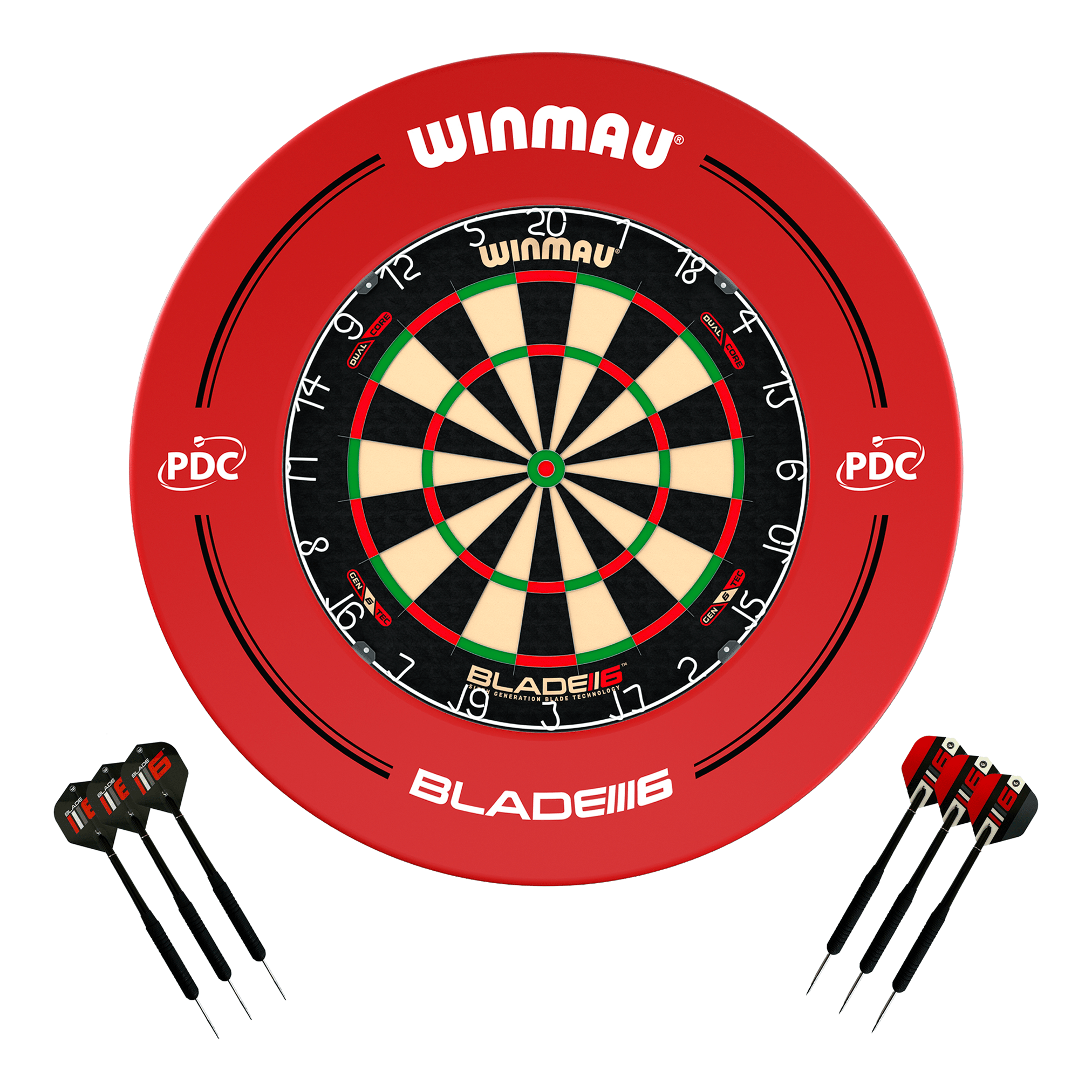 Winmau Blade 6 Dual Core Dartboard, Surround & Darts - Complete Darts Set Blade 6 Dual Core / PDC Red Boards