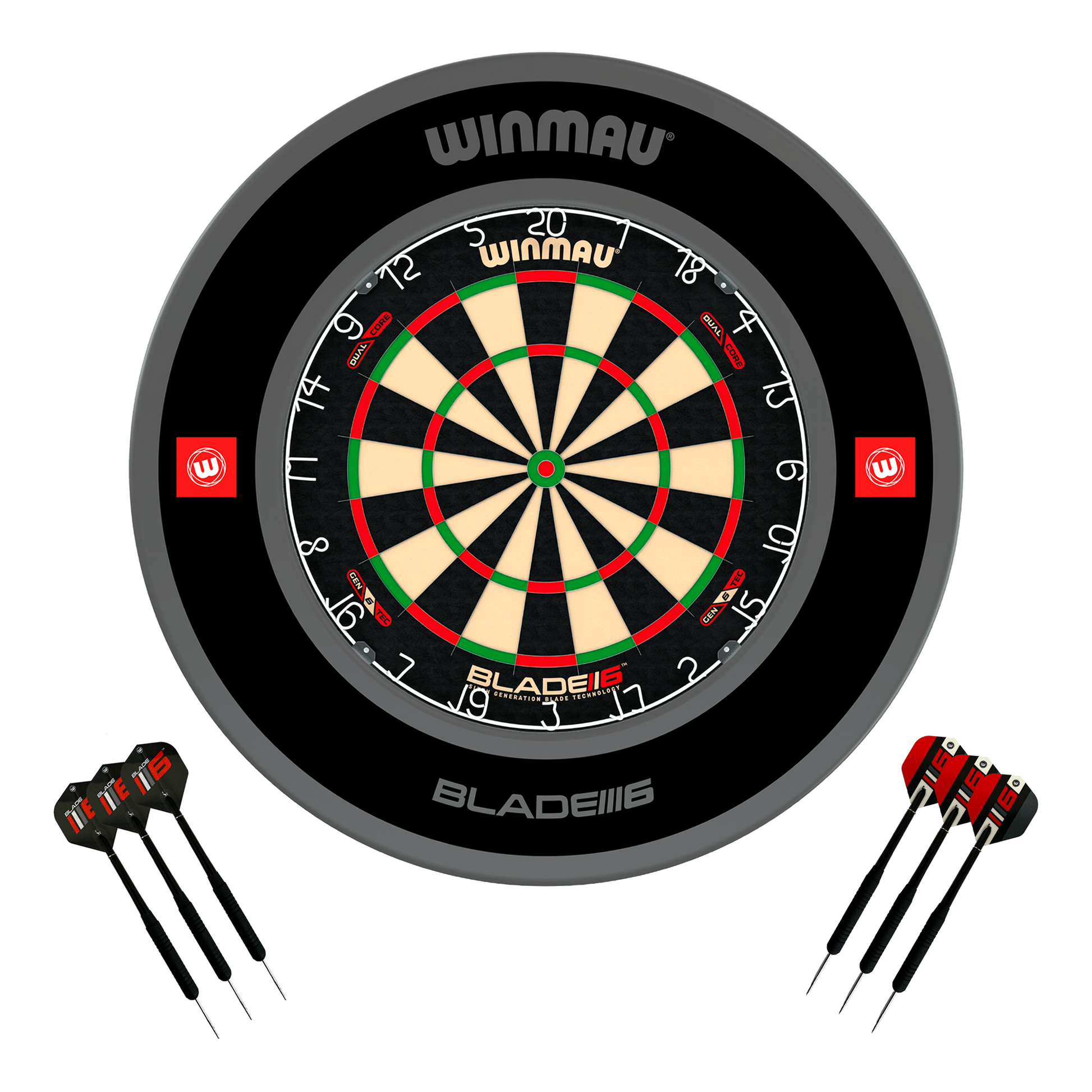 Winmau Blade 6 Dual Core Dartboard, Surround & Darts - Complete Darts Set Blade 6 Dual Core / Pro 1.0 Black Boards