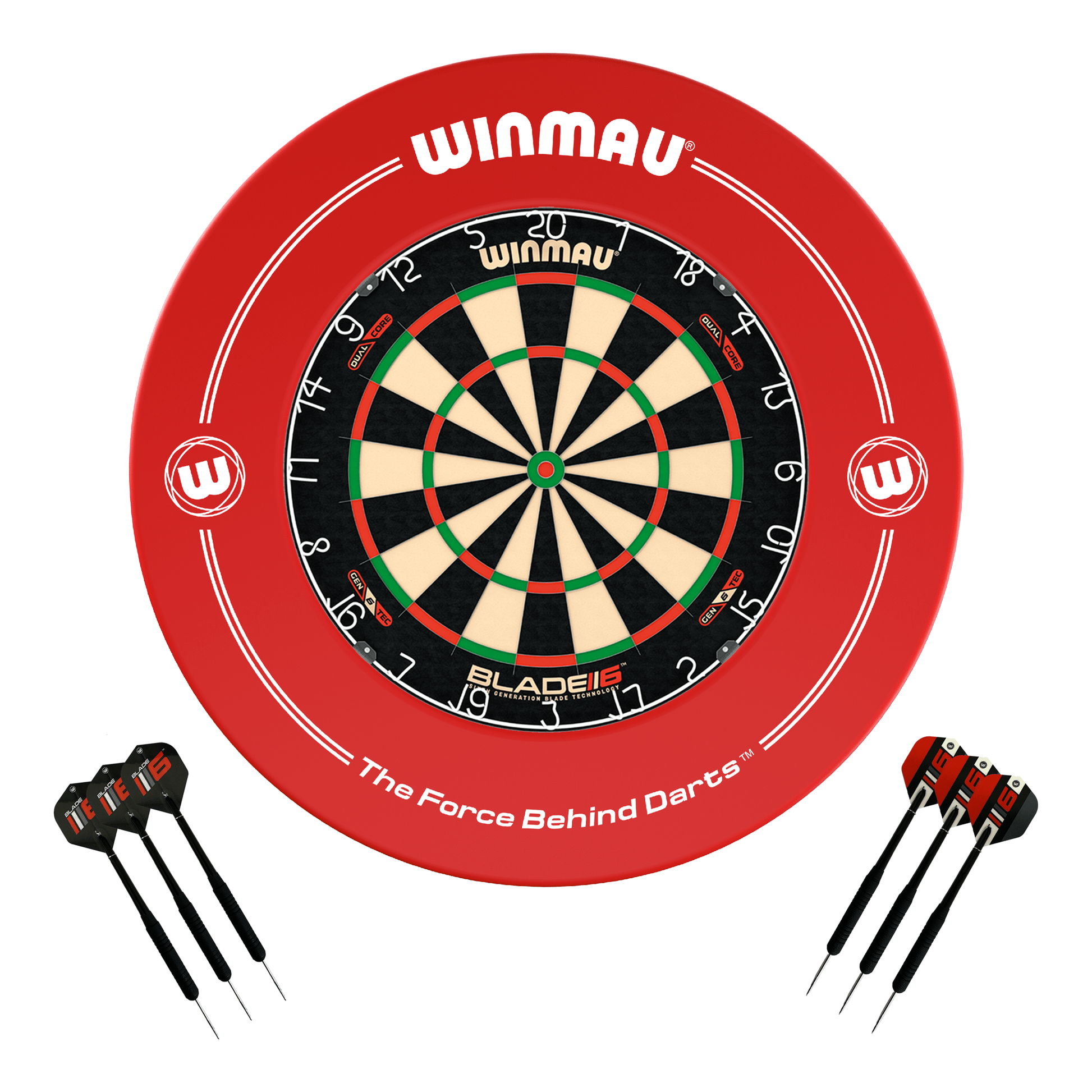 Winmau Blade 6 Dual Core Dartboard, Surround & Darts - Complete Darts Set Blade 6 Dual Core / Red Boards