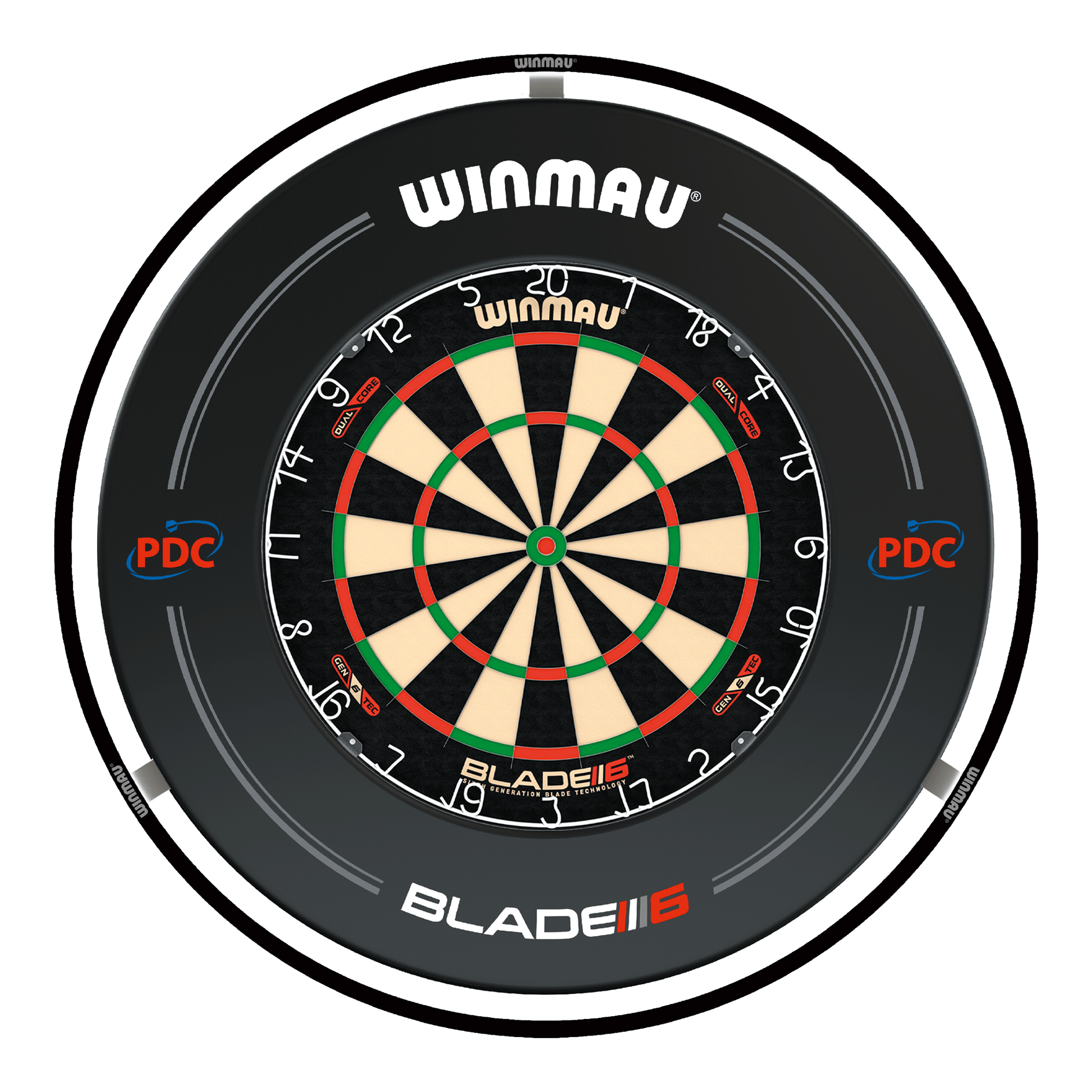 Winmau Blade 6 Dual Core Dartboard, Surround & Plasma Light Bundle Dartboard Bundles