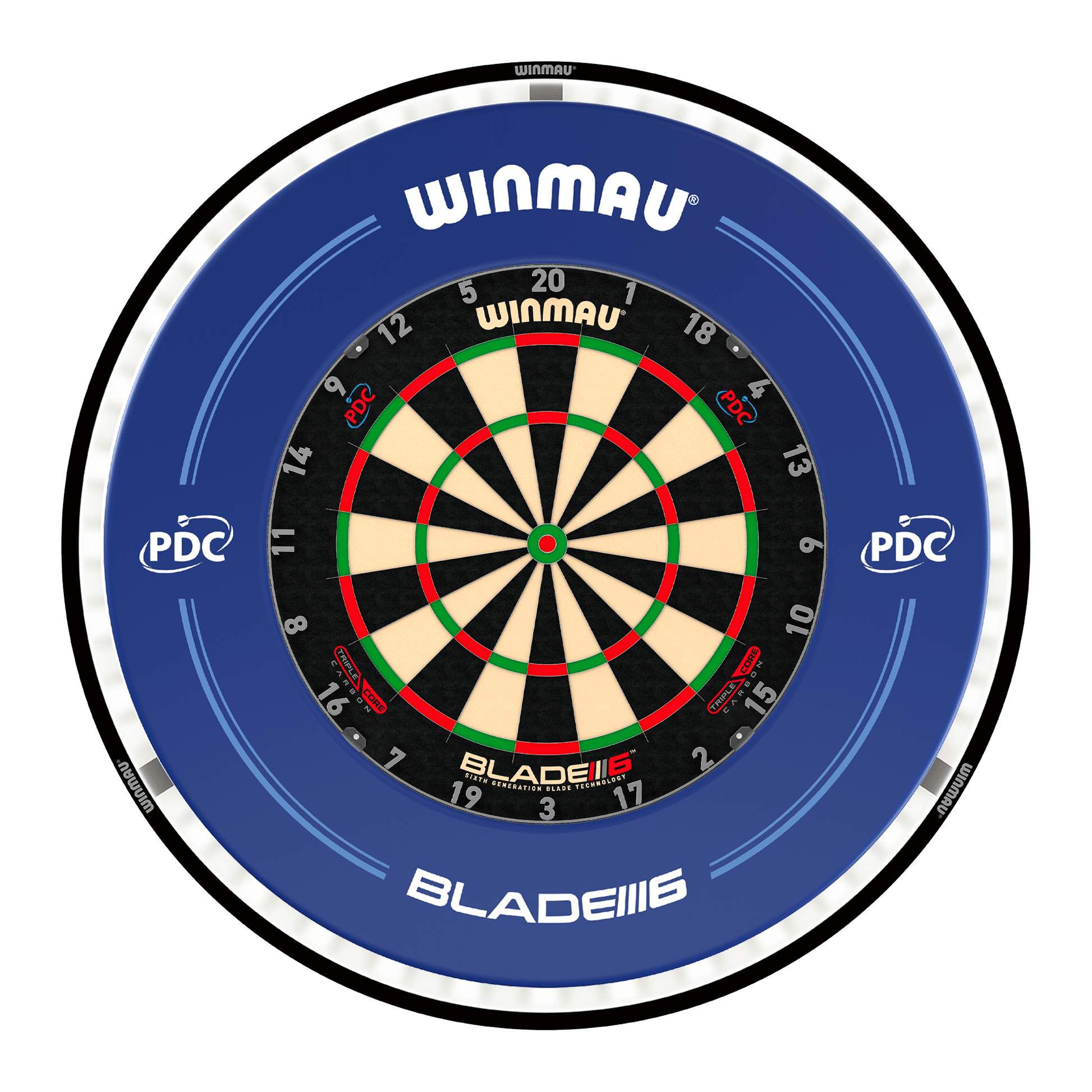 Winmau Blade 6 Triple Core Dartboard, Surround & Black Plasma Light Bundle Blade 6 Triple Core / PDC Blue / Winmau Plasma Black Boards