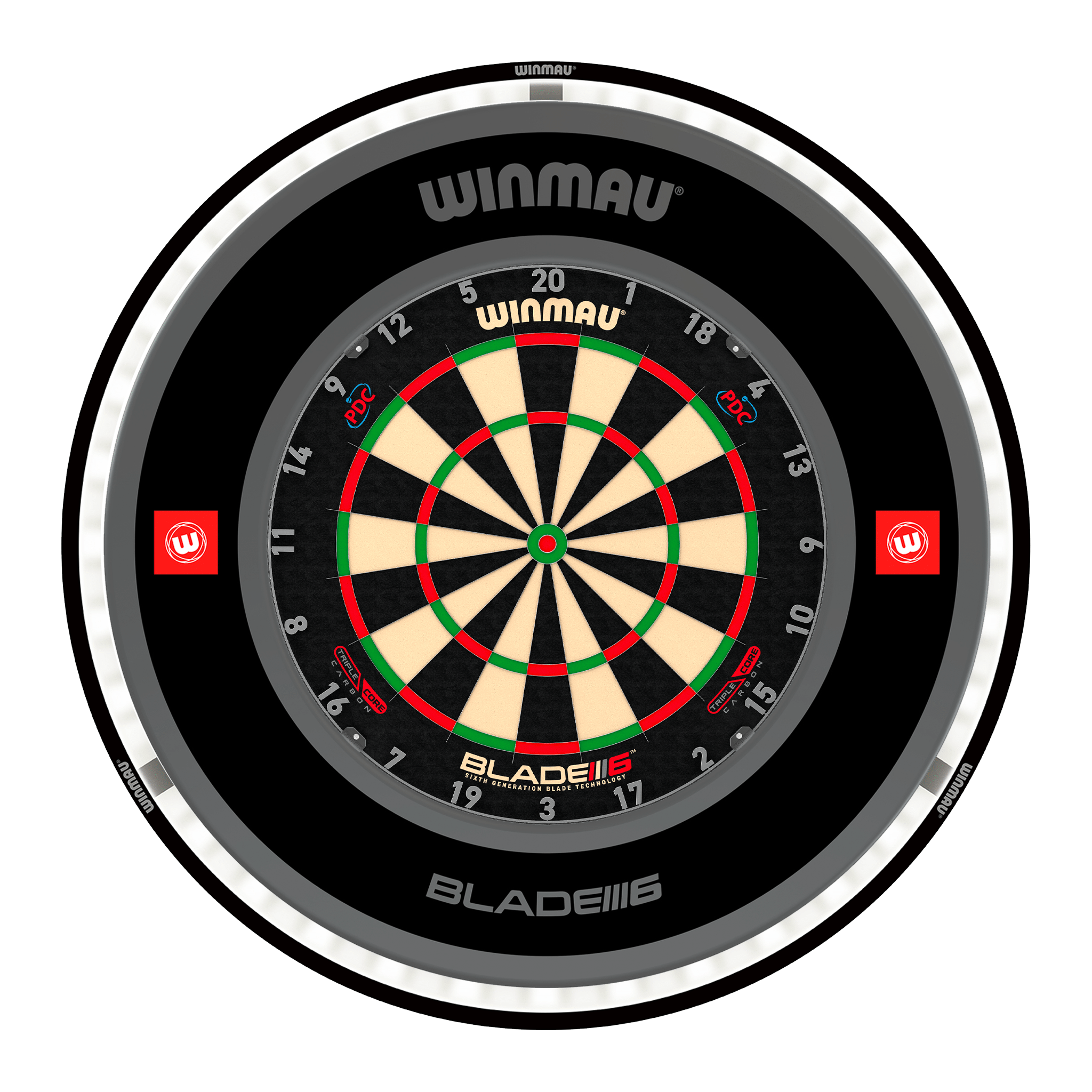 Winmau Blade 6 Triple Core Dartboard, Surround & Black Plasma Light Bundle Blade 6 Triple Core / Pro 1.0 Black / Winmau Plasma Black Boards