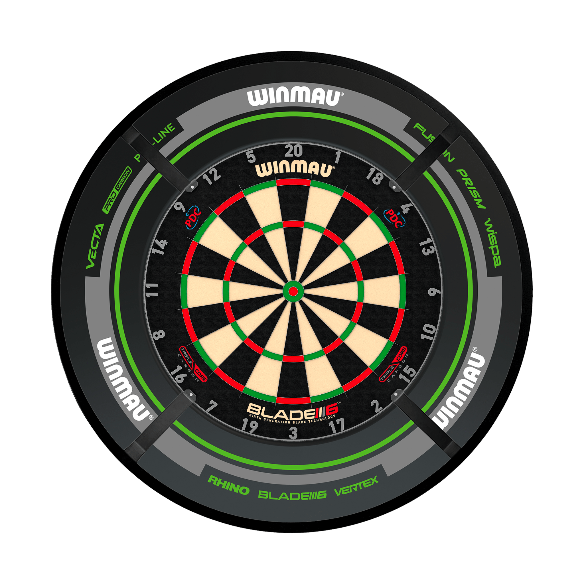 Winmau Blade 6 Triple Core Dartboard, Surround & Corona Light Bundle Blade 6 Triple Core / Advance Black/Green / Target Corona Vision Boards