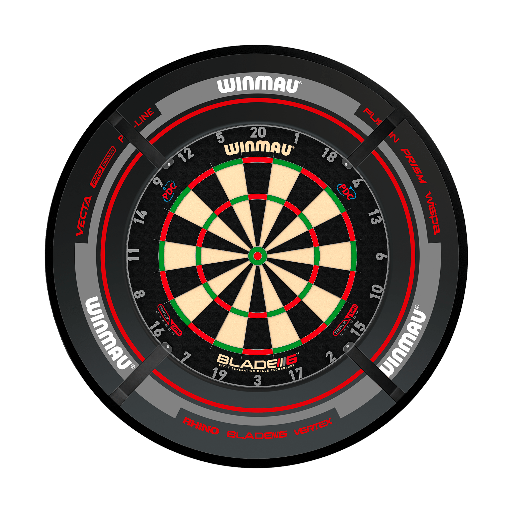 Winmau Blade 6 Triple Core Dartboard, Surround & Corona Light Bundle Blade 6 Triple Core / Advance Black/Red / Target Corona Vision Boards
