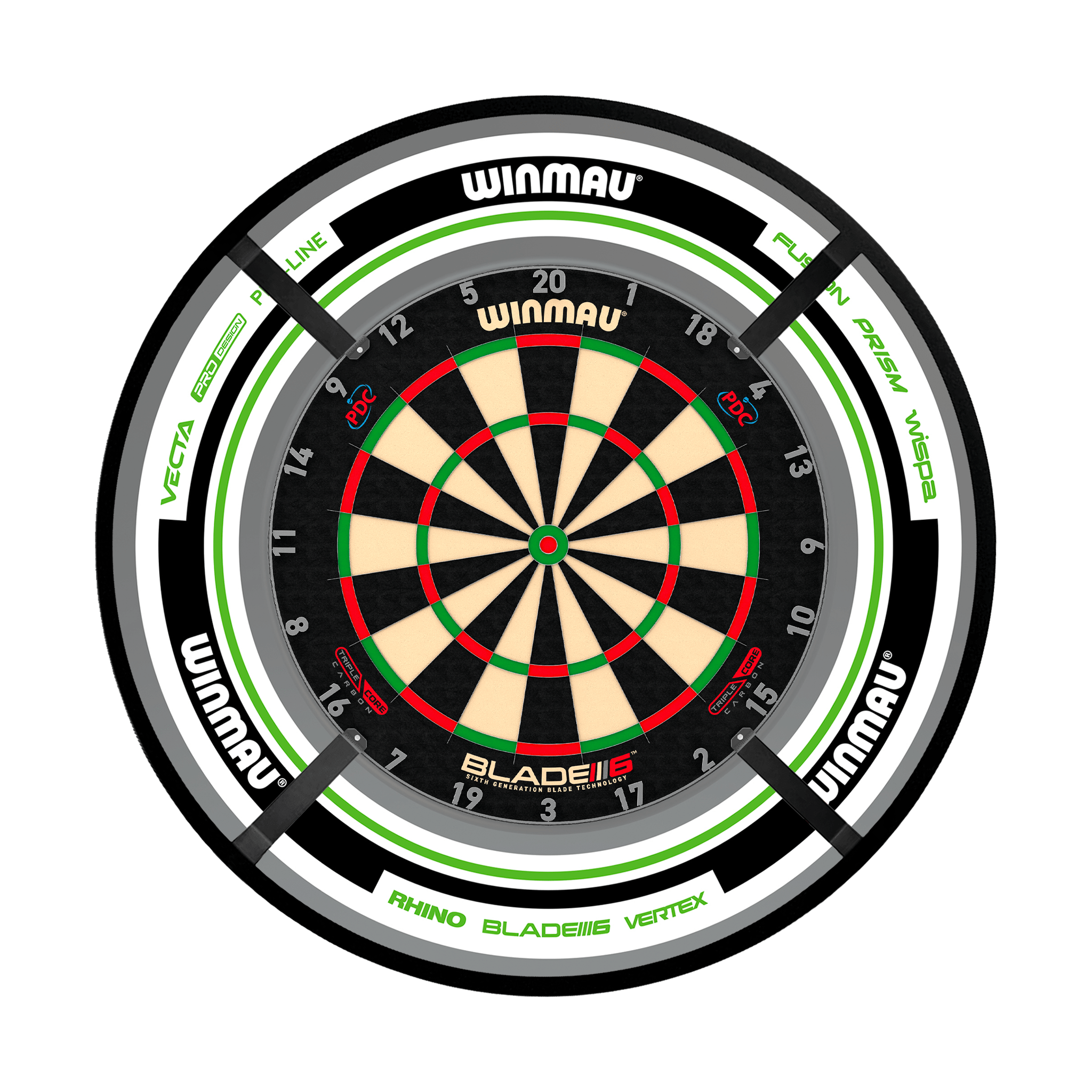 Winmau Blade 6 Triple Core Dartboard, Surround & Corona Light Bundle Blade 6 Triple Core / Advance White/Green / Target Corona Vision Boards