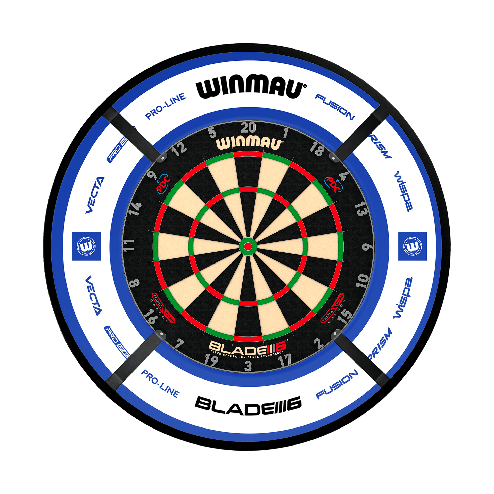 Winmau Blade 6 Triple Core Dartboard, Surround & Corona Light Bundle Blade 6 Triple Core / Pro 2.0 Blue / Target Corona Vision Boards