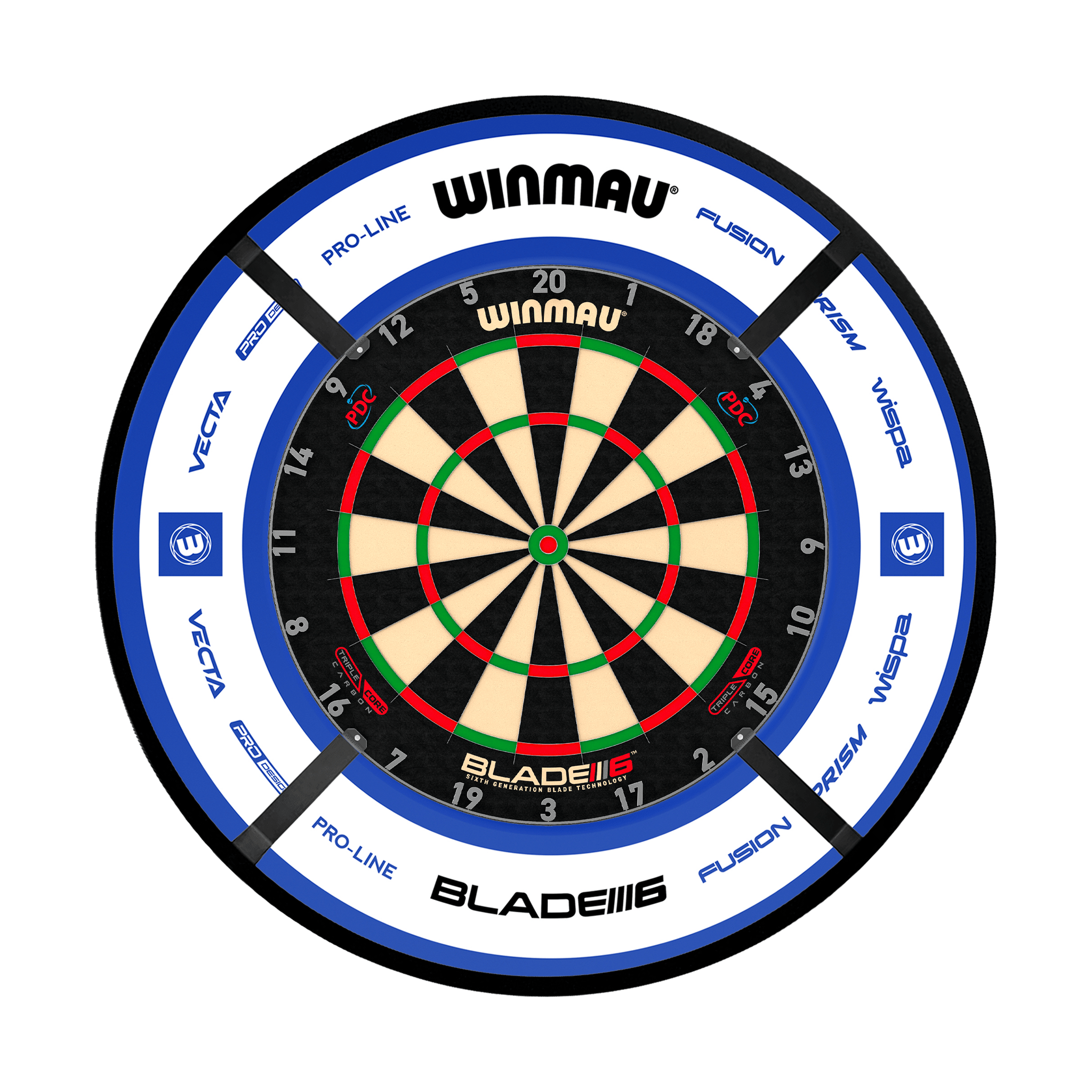 Winmau Blade 6 Triple Core Dartboard, Surround & Corona Light Bundle Blade 6 Triple Core / Pro 2.0 Blue / Target Corona Vision Boards