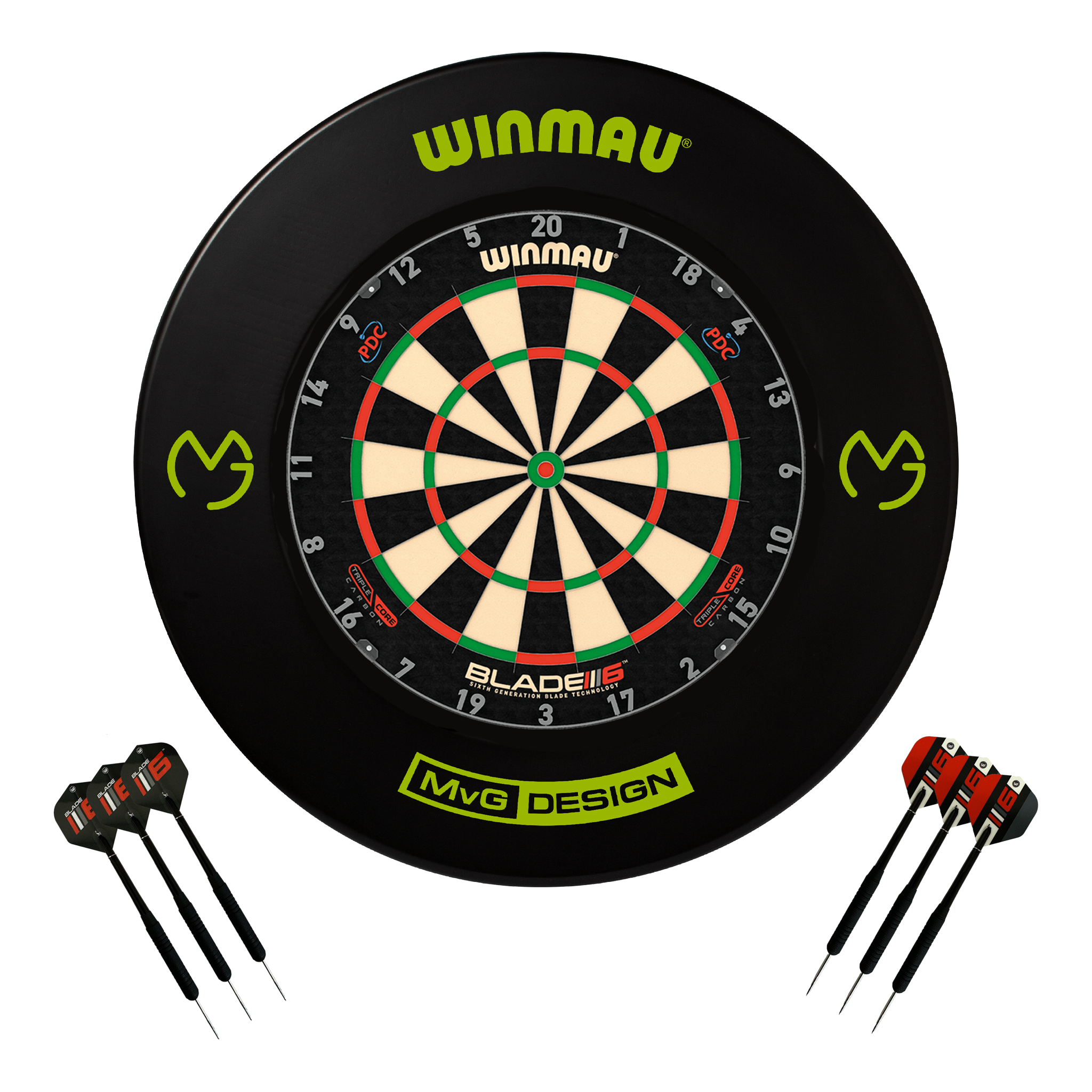 Winmau Blade 6 Triple Core Dartboard, Surround & Darts - Complete Darts Set Blade 6 Triple Core / MvG Boards