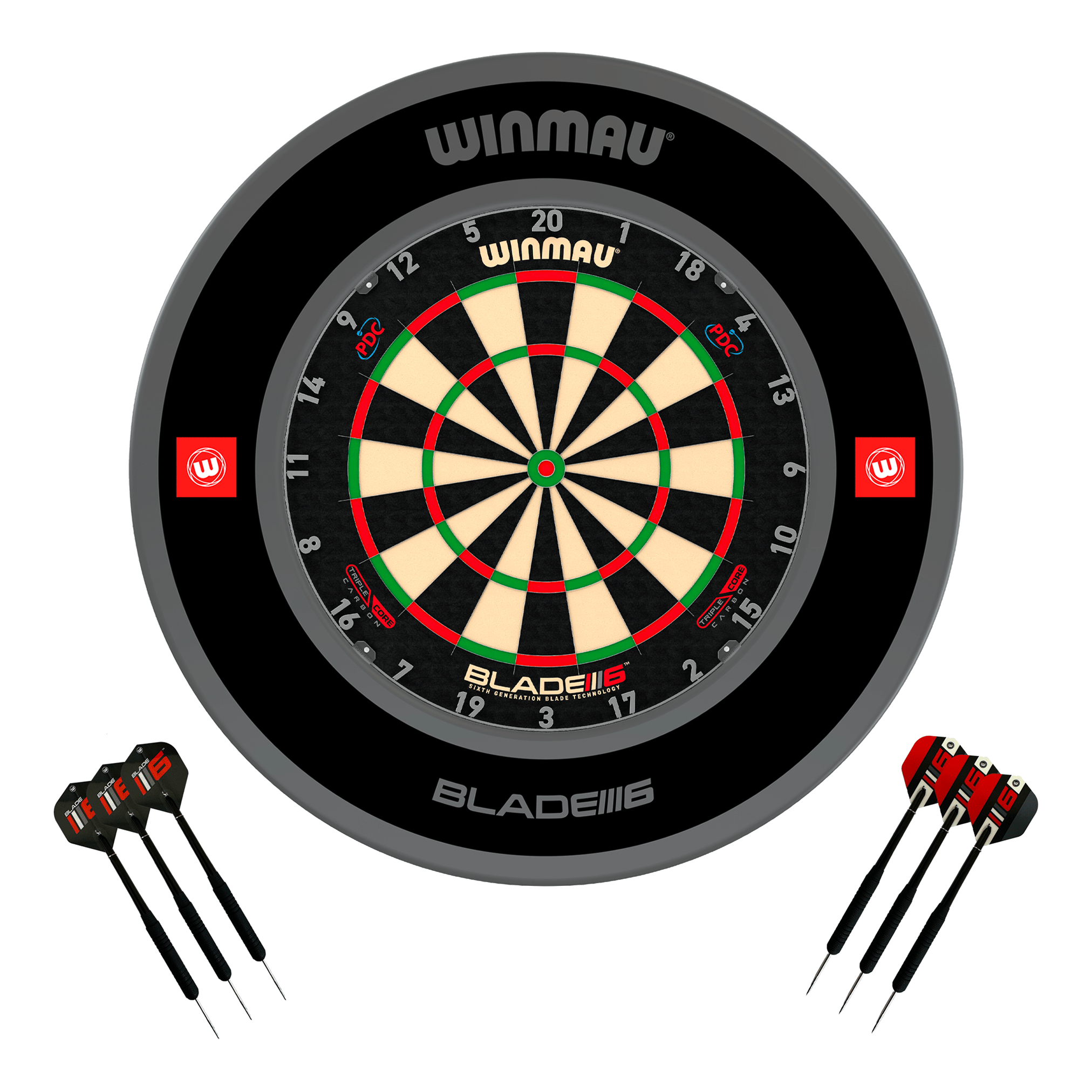 Winmau Blade 6 Triple Core Dartboard, Surround & Darts - Complete Darts Set Blade 6 Triple Core / Pro 1.0 Black Boards