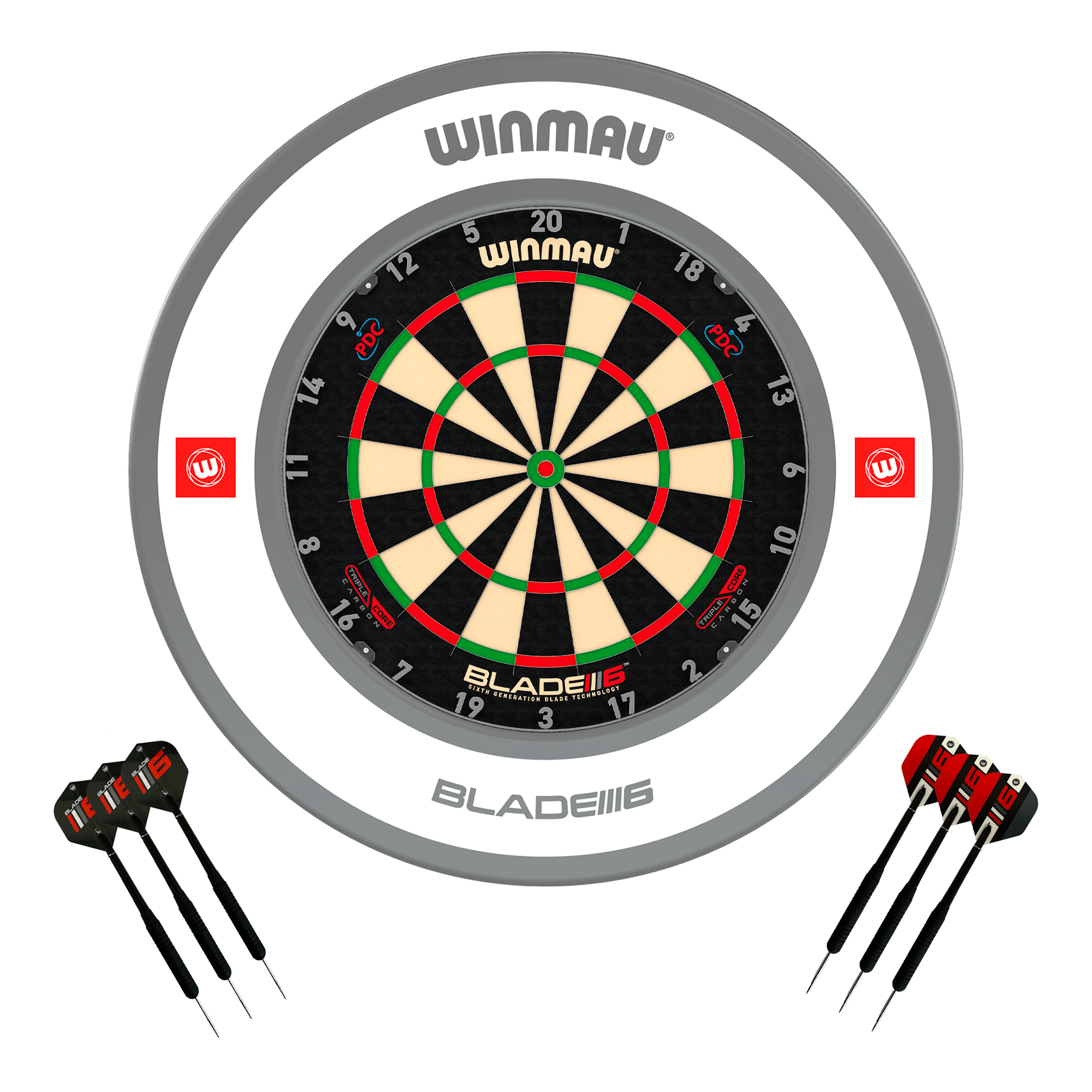 Winmau Blade 6 Triple Core Dartboard, Surround & Darts - Complete Darts Set Blade 6 Triple Core / Pro 1.0 White Boards