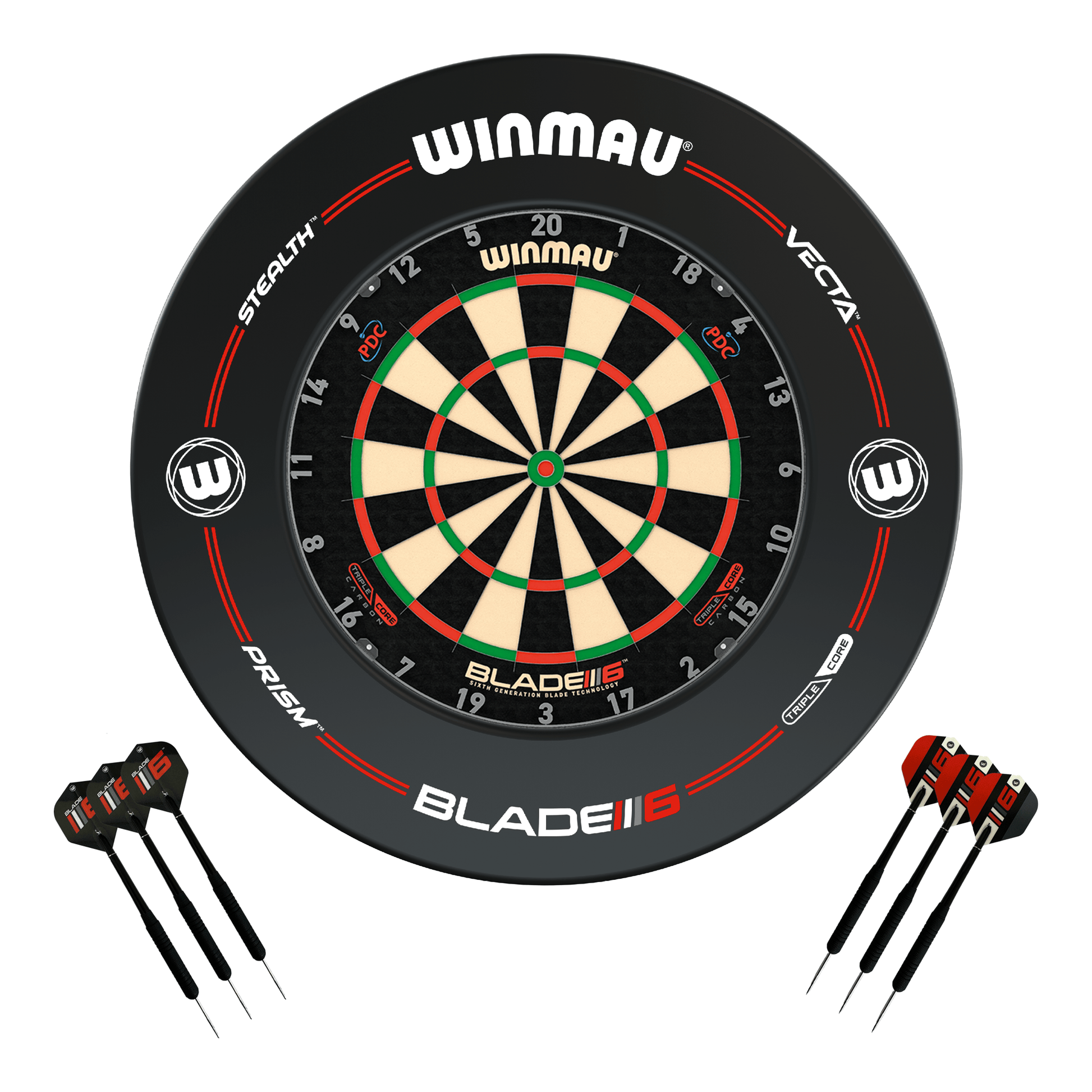 Winmau Blade 6 Triple Core Dartboard, Surround & Darts - Complete Darts Set Blade 6 Triple Core / Pro-Line Black Boards