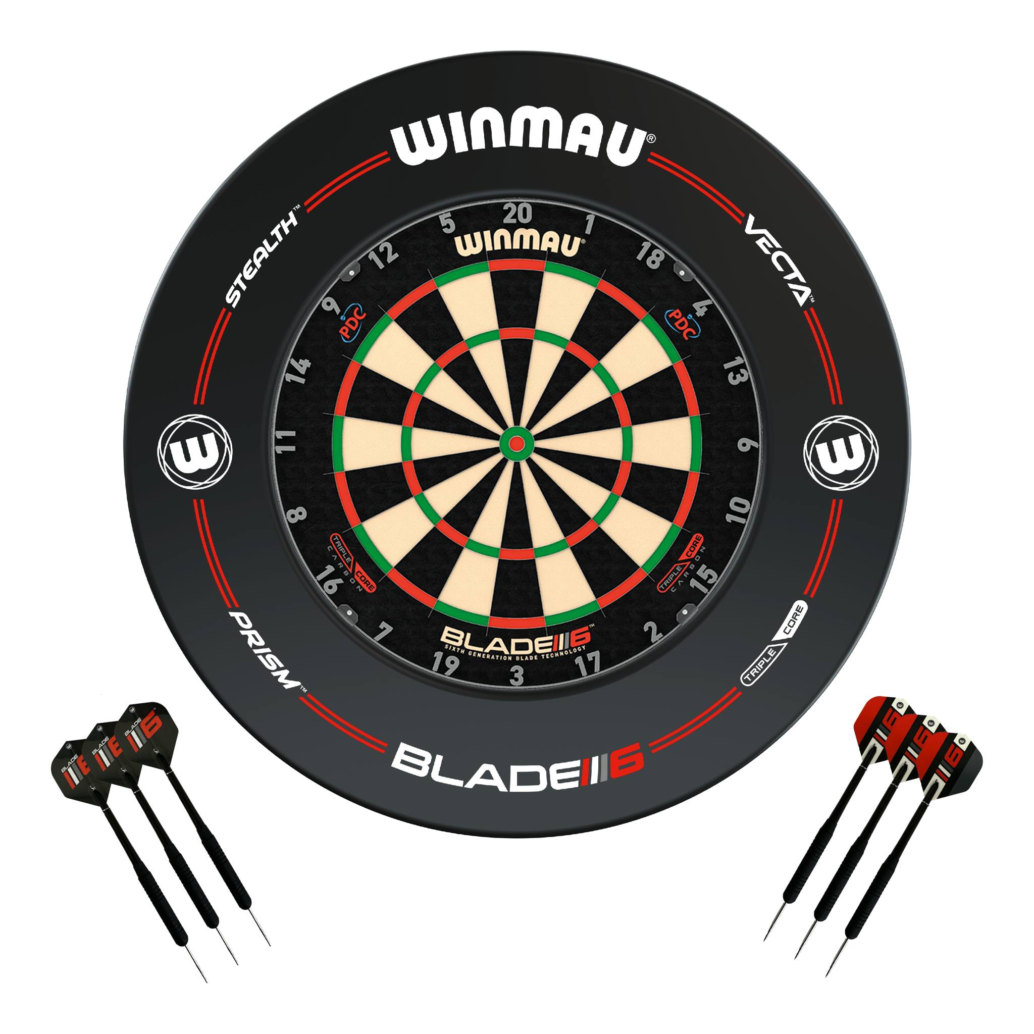 Winmau Blade 6 Triple Core Dartboard, Surround & Darts - Complete Darts Set Blade 6 Triple Core / Pro-Line Black Boards