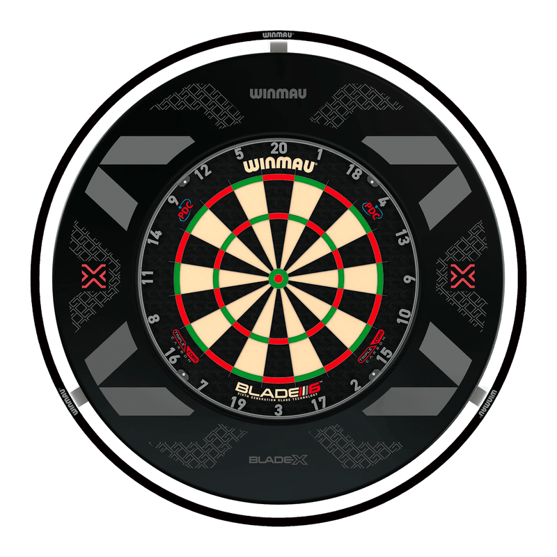 Winmau Blade 6 Triple Core Dartboard, Surround & Plasma Light Bundle Dartboard Bundles