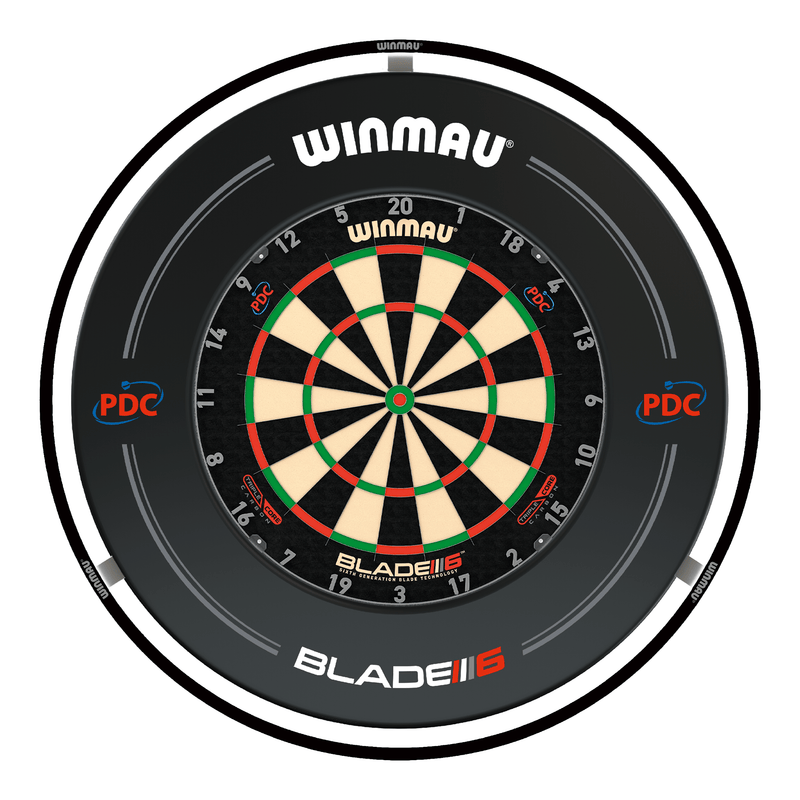 Winmau Blade 6 Triple Core Dartboard, Surround & Plasma Light Bundle Dartboard Bundles