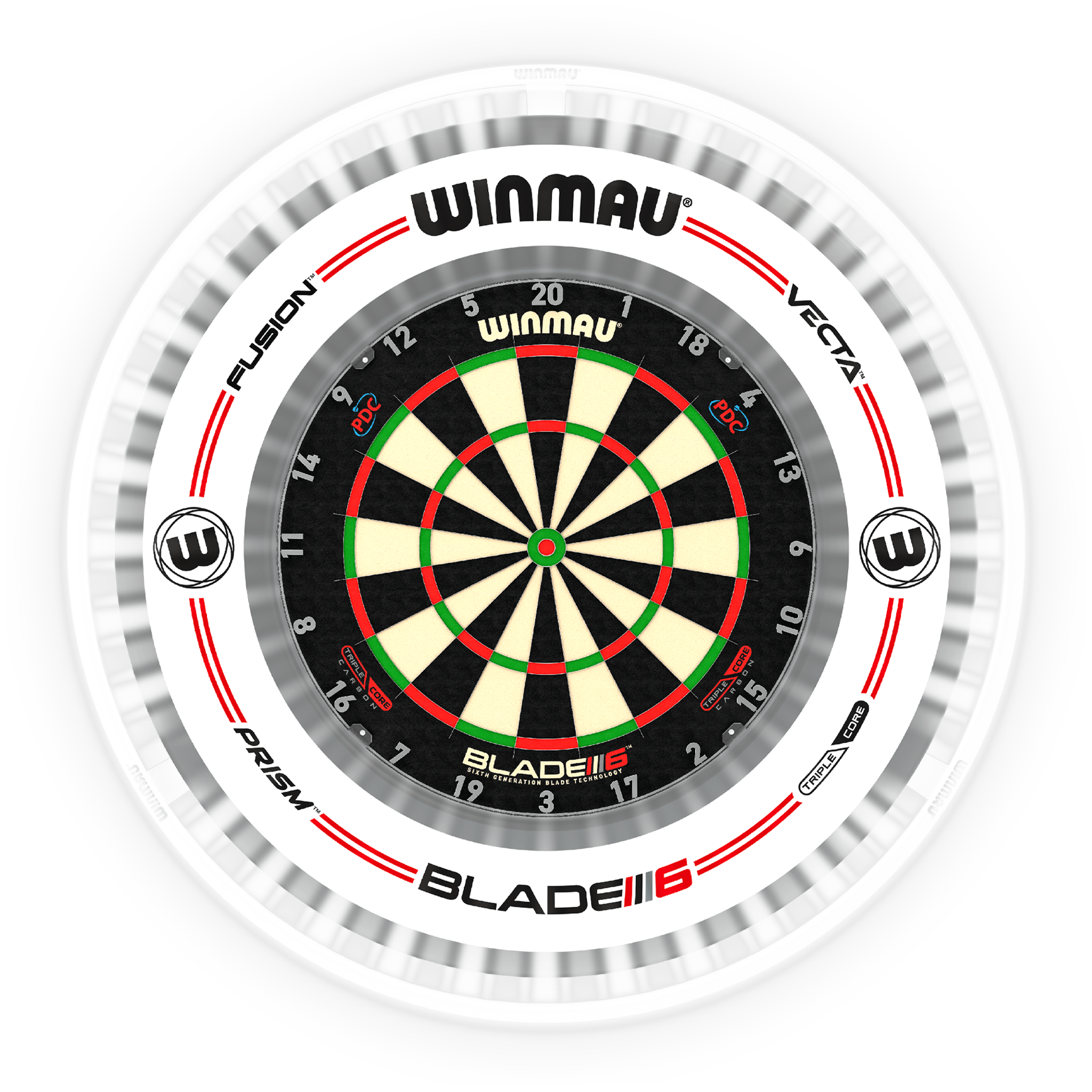 Winmau Blade 6 Triple Core Dartboard, Surround & Plasma Light Bundle Dartboard Bundles