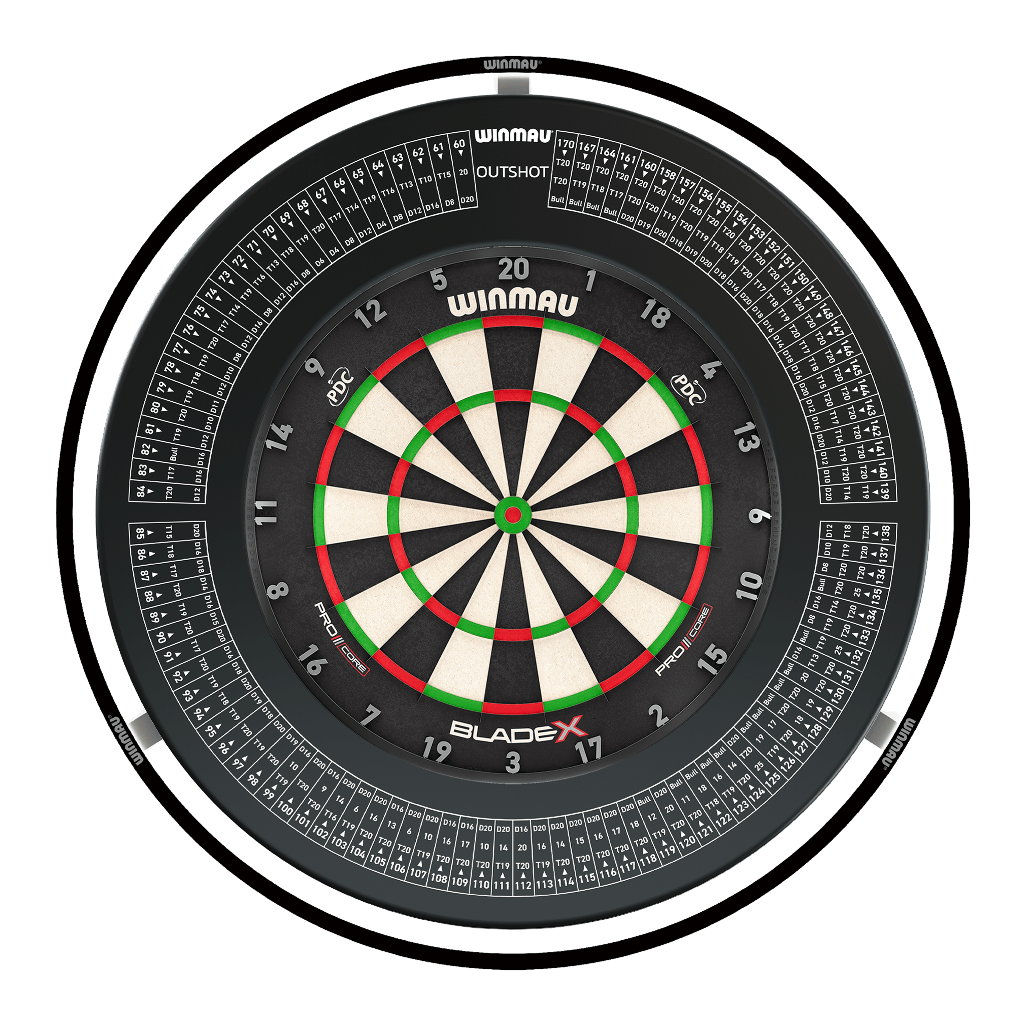 Winmau Blade X Dartboard, Surround & Black Plasma Light Bundle Blade X / Out Shot / Winmau Plasma Black Boards