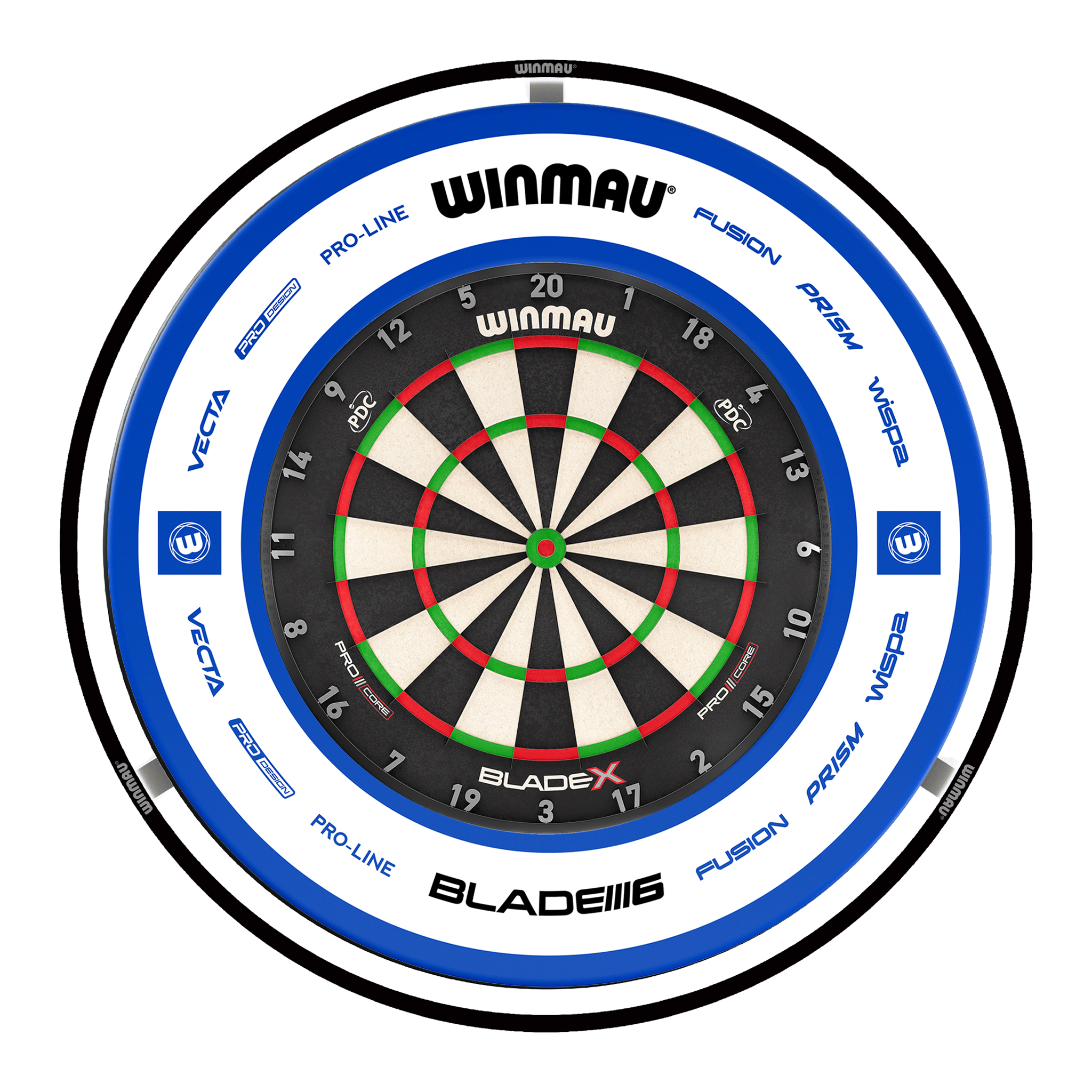 Winmau Blade X Dartboard, Surround & Black Plasma Light Bundle Blade X / Pro 2.0 Blue / Winmau Plasma Black Boards